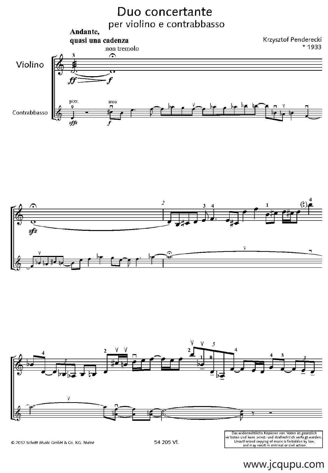 Duo concertante（炫技二重奏）（小提琴+低音提琴二重奏）简谱