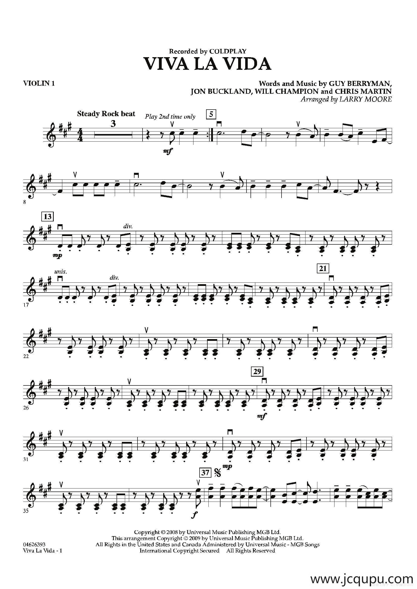 VIVA LA VIDA（第一小提琴分谱）简谱