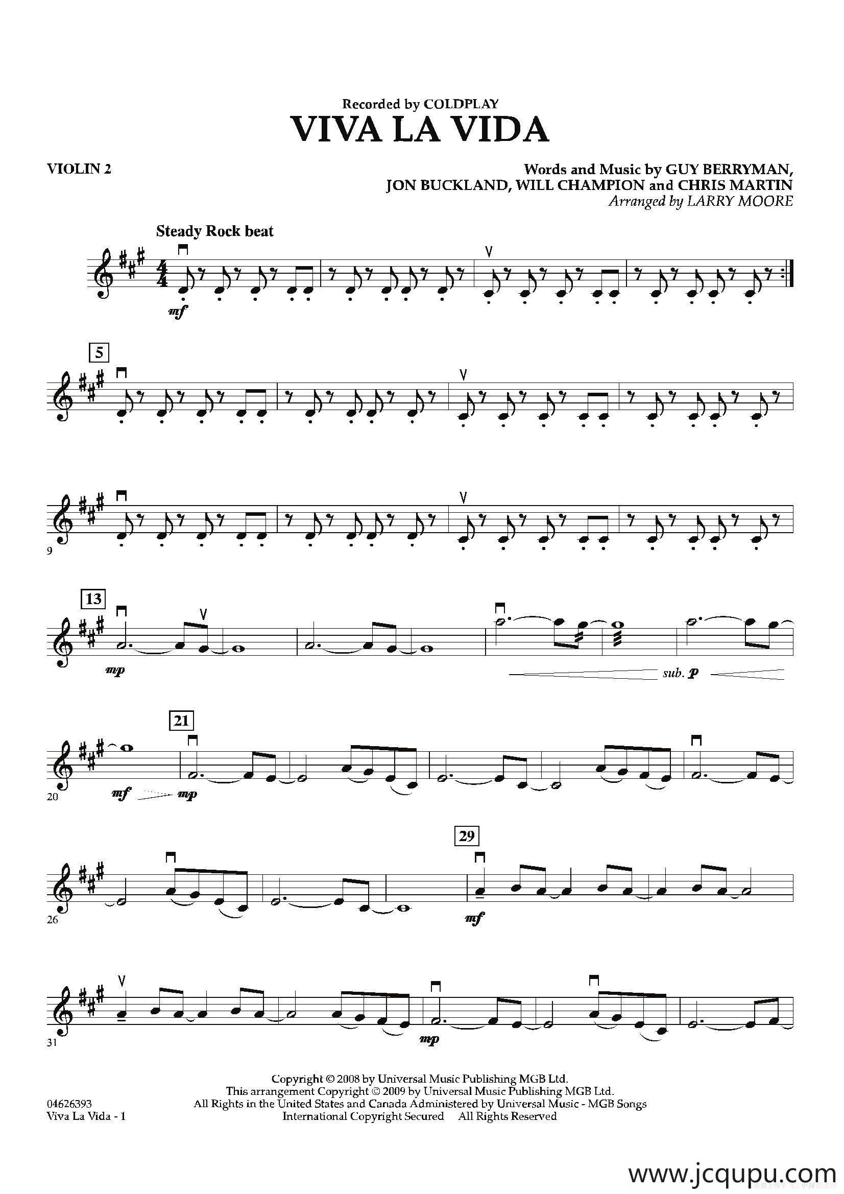 VIVA LA VIDA（第二小提琴分谱）简谱
