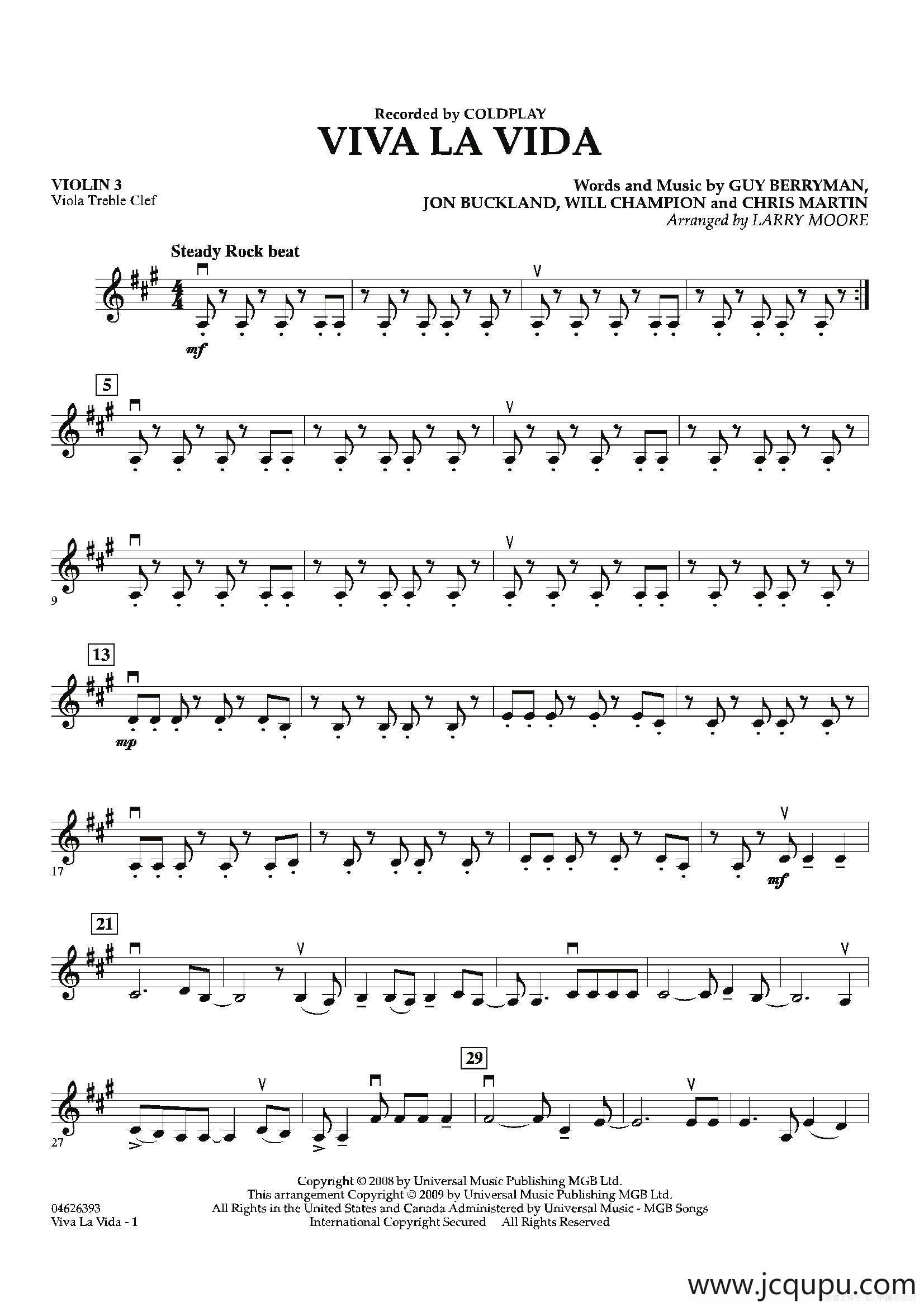 VIVA LA VIDA（第三小提琴分谱）简谱