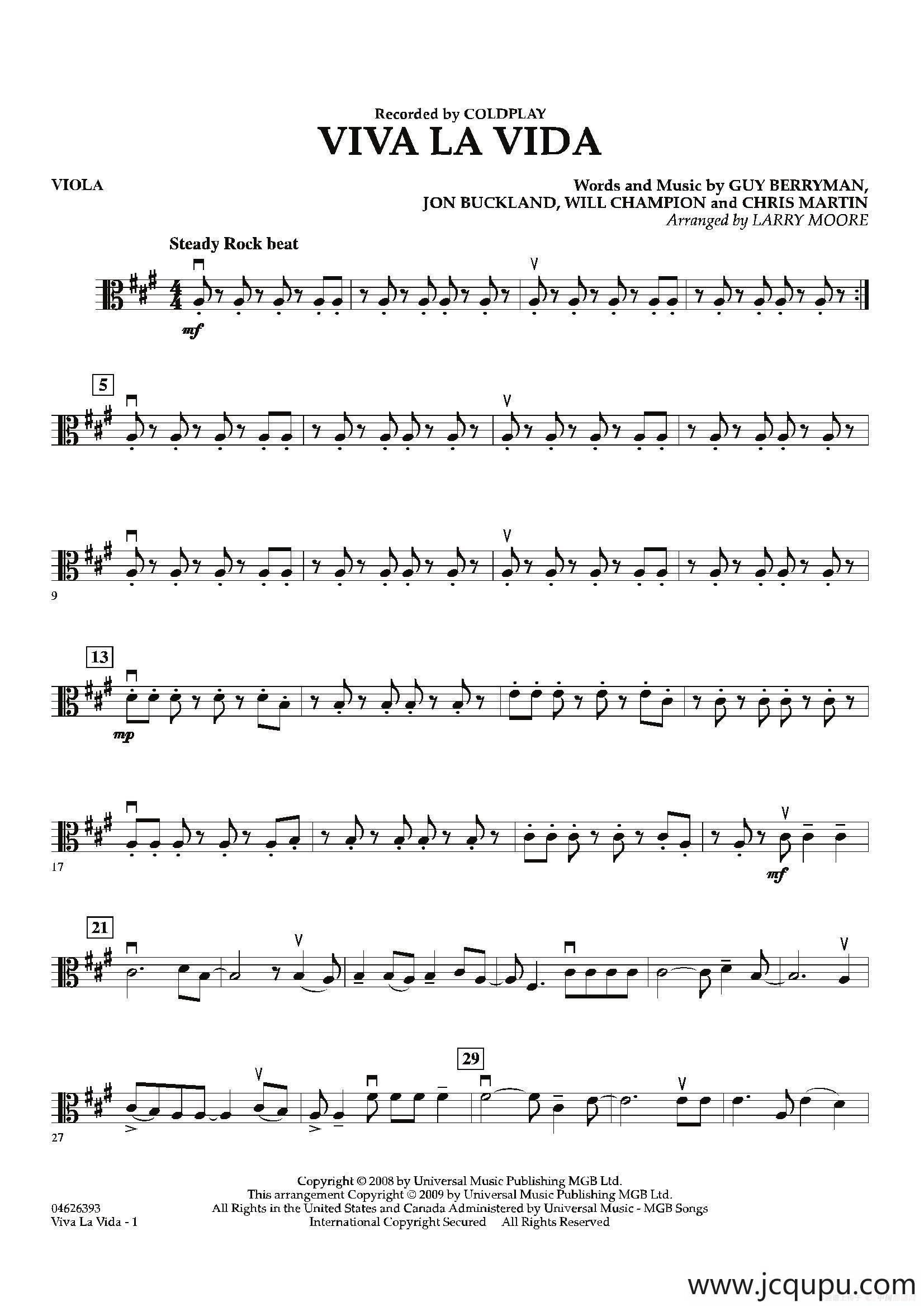 VIVA LA VIDA（中提琴分谱）简谱