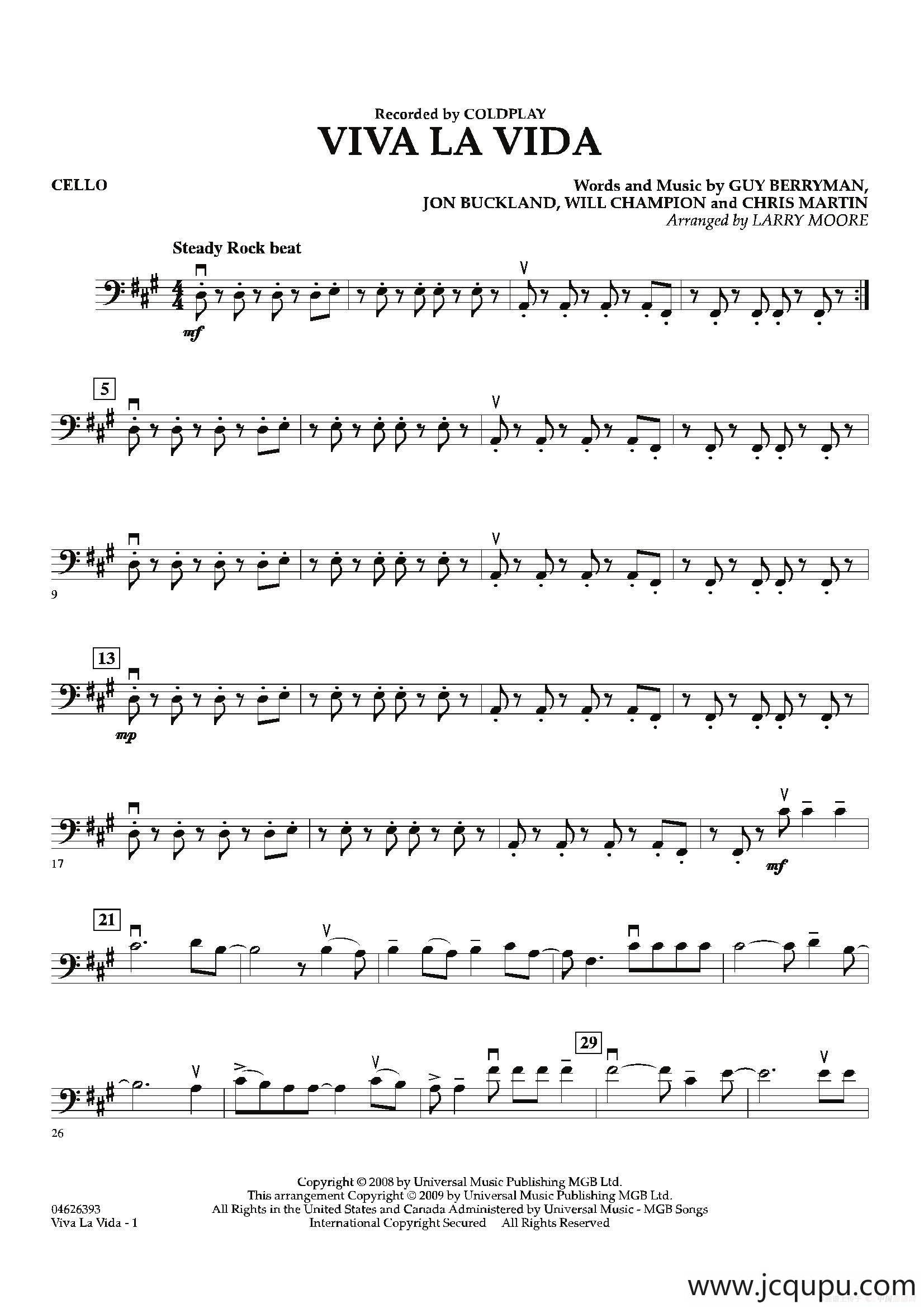 VIVA LA VIDA（大提琴分谱）简谱