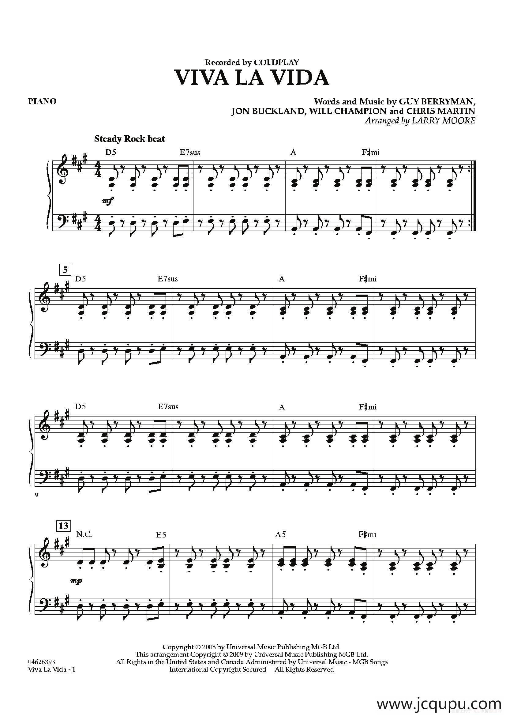 VIVA LA VIDA（钢琴分谱）简谱