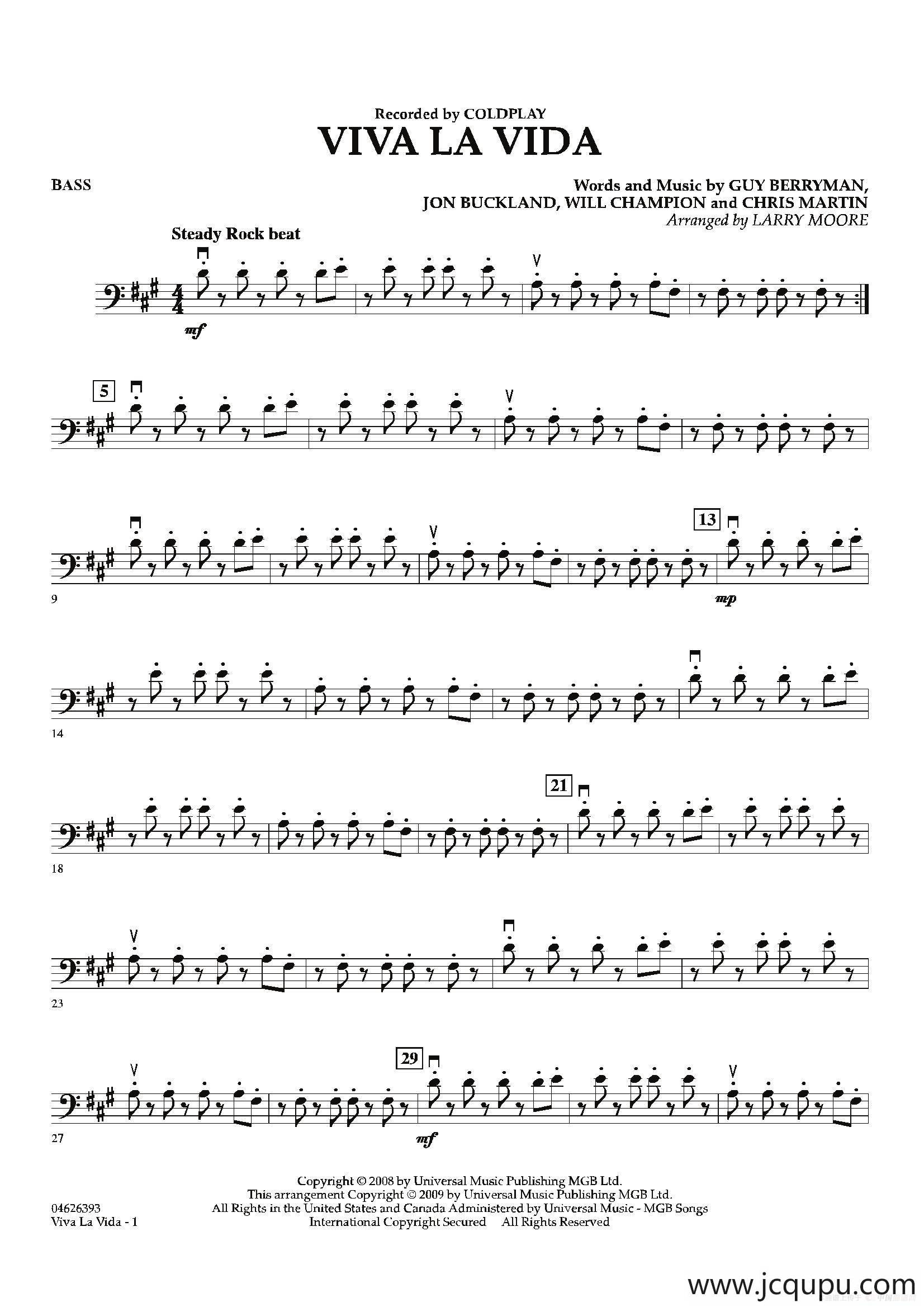 VIVA LA VIDA（贝司分谱）简谱