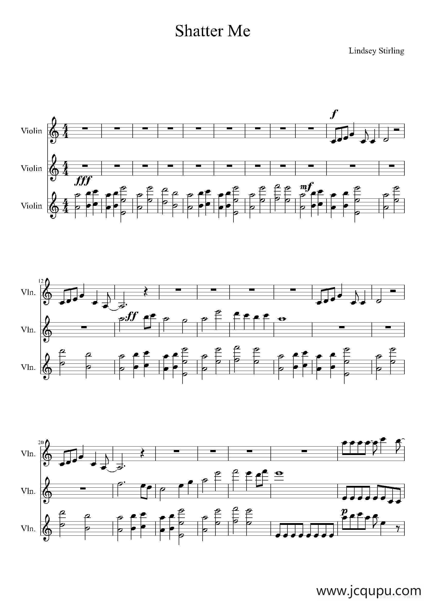 Shatter Me（小提琴三重奏）简谱
