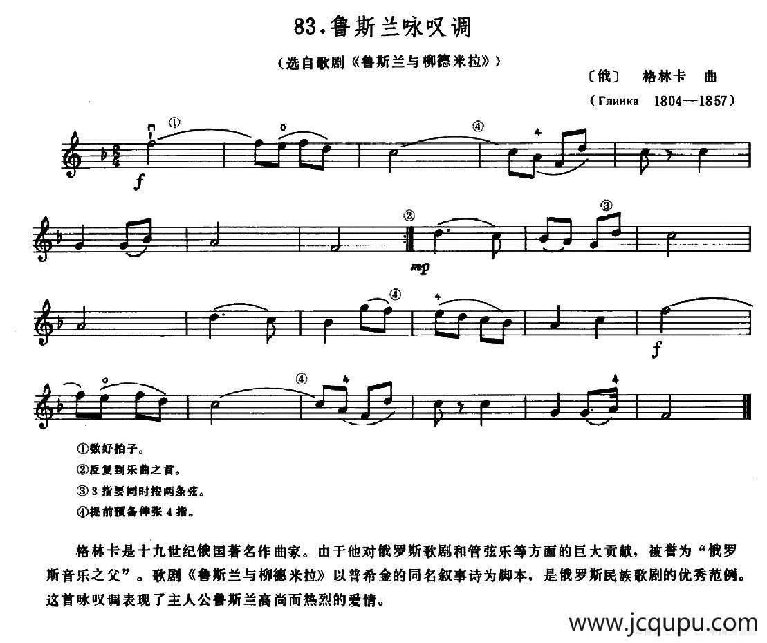 学琴之路练习曲83、鲁斯兰咏叹调简谱