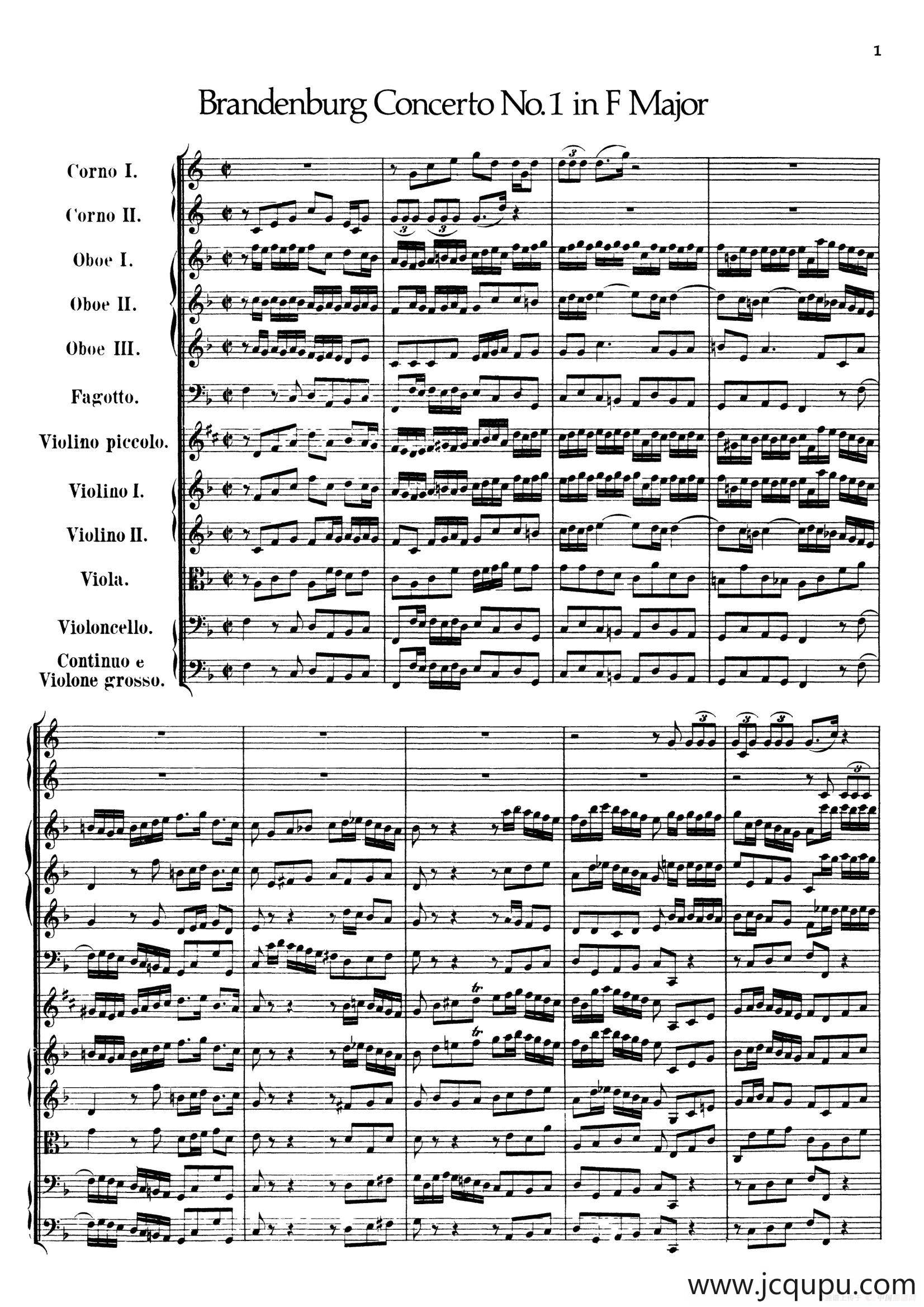 Brandenburg Concerto No.1 in F Major（勃兰登堡协奏曲第一号）简谱