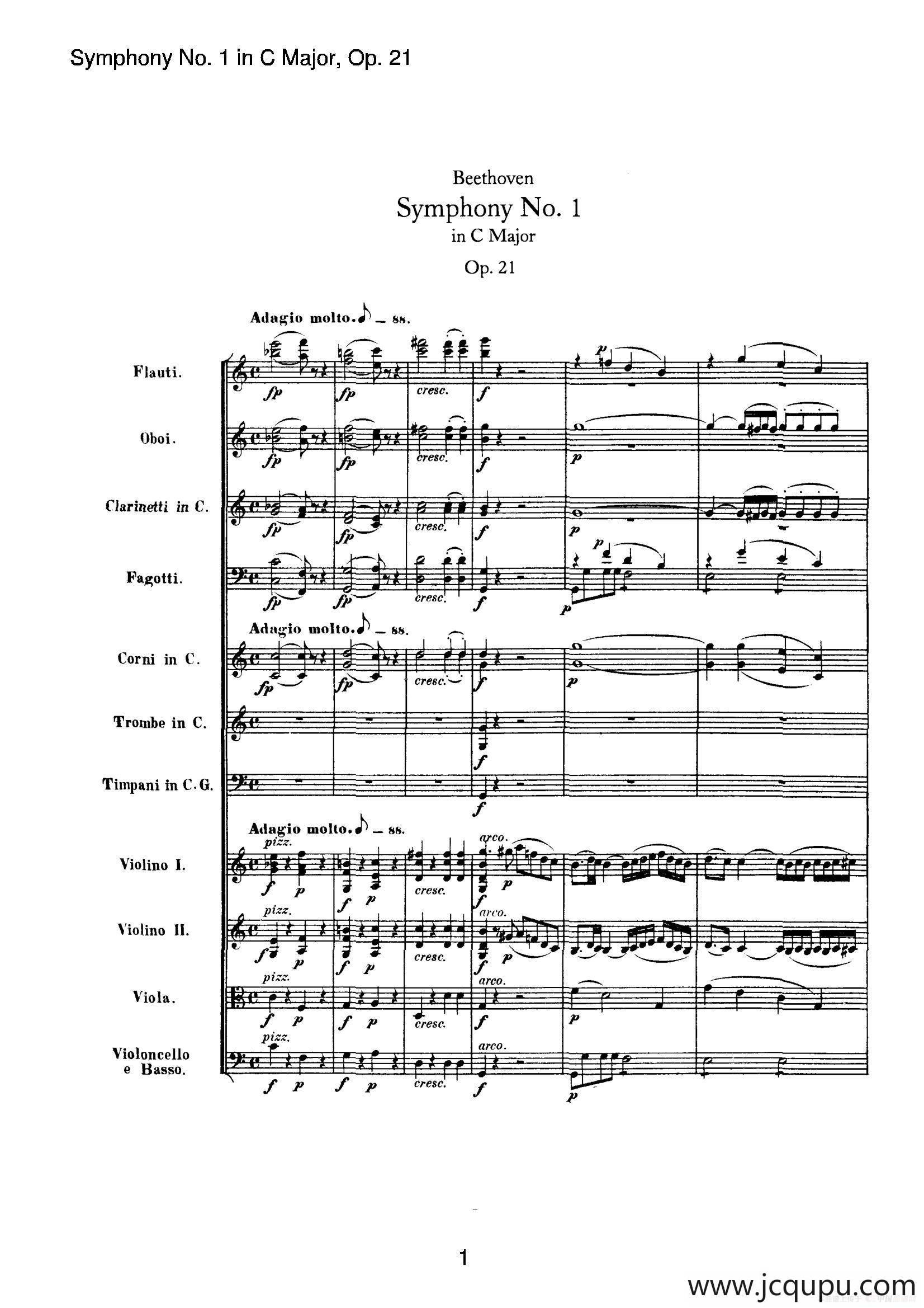 Symphony No.1 in C Major Op.21（Ⅰ）（交响乐总谱）简谱