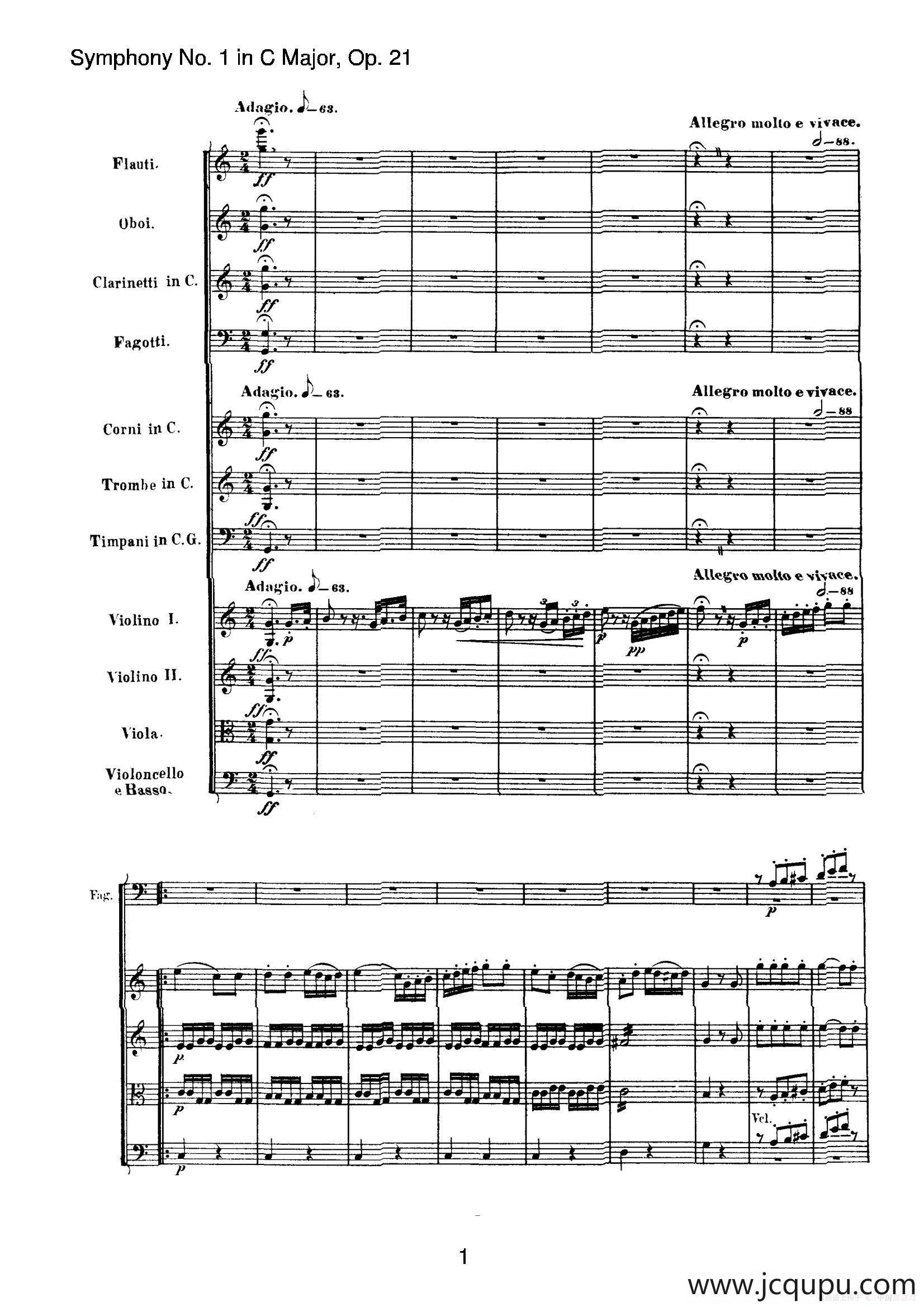 Symphony No.1 in C Major Op.21（Ⅳ）（交响乐总谱）简谱