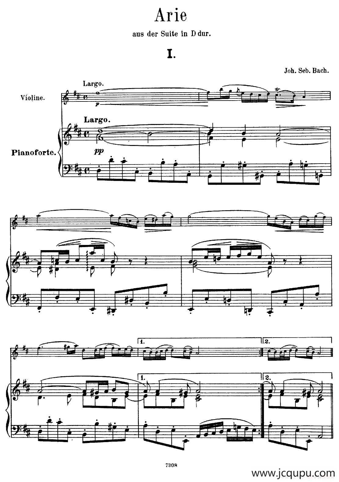 Arie（J.S.Bach.作曲版）（小提琴+钢琴伴奏）简谱