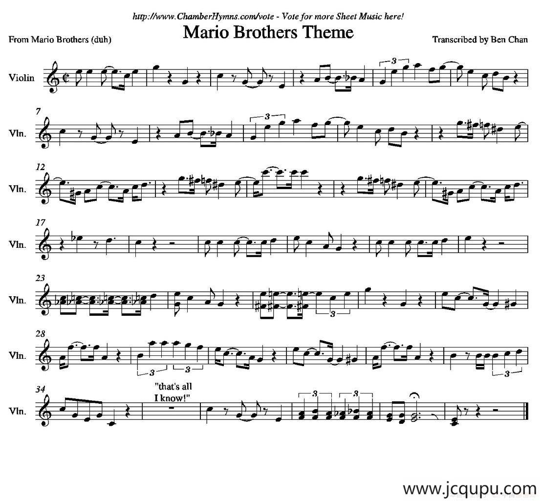 Mario Brothers Theme简谱