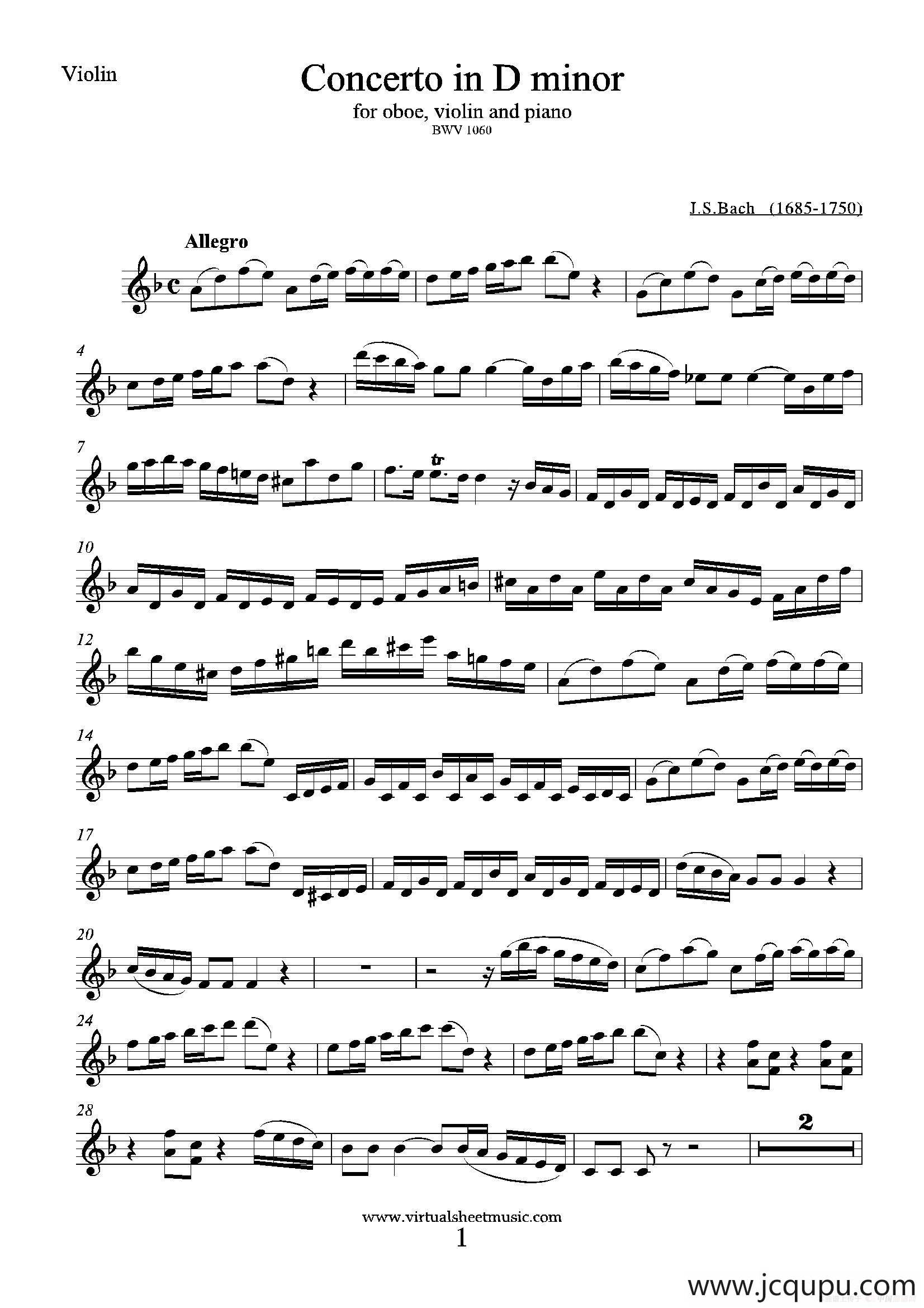 Concerto in D minor（小提琴分谱）简谱