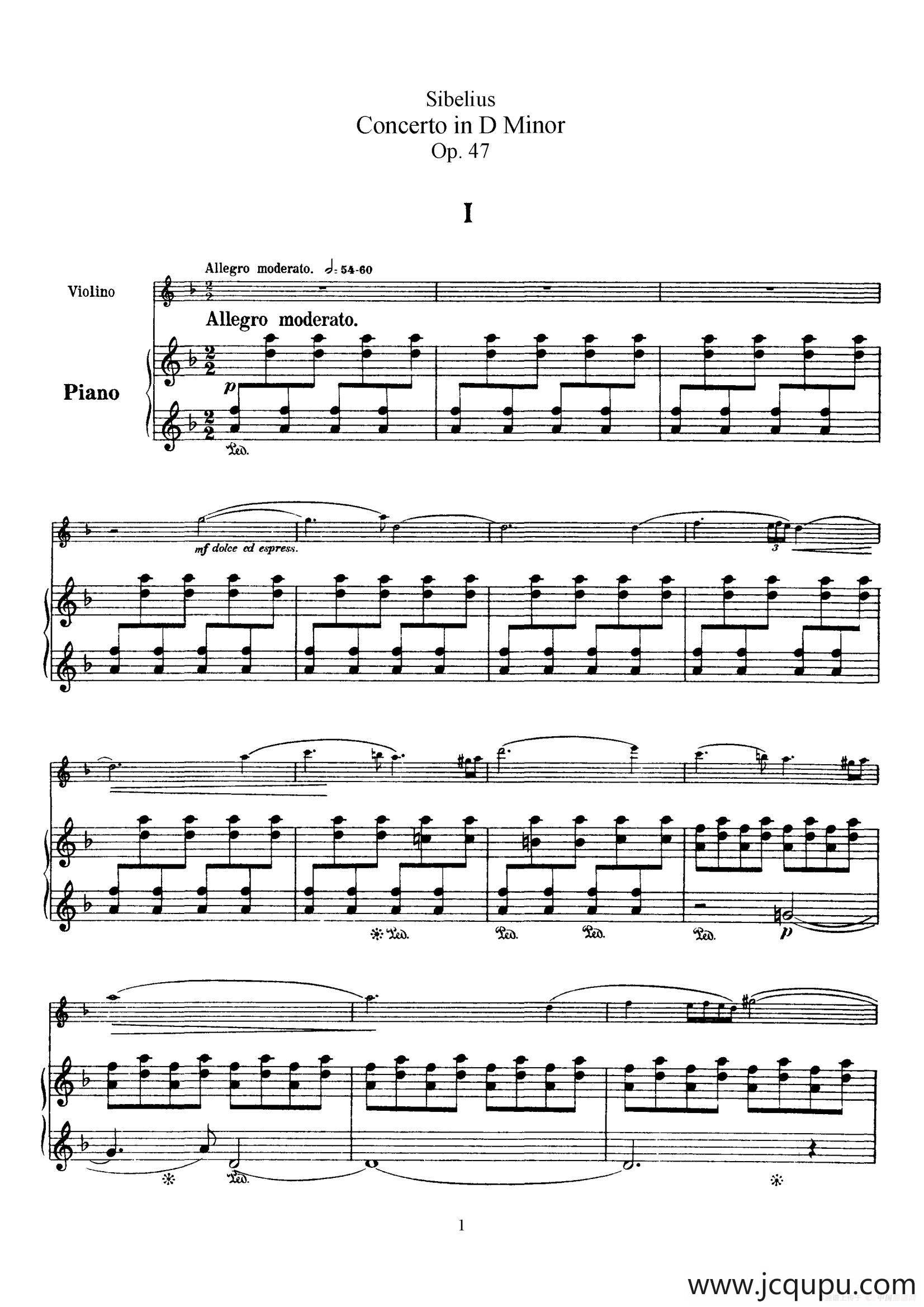 Concerto in D Minor Op.47（小提琴+钢琴伴奏）简谱