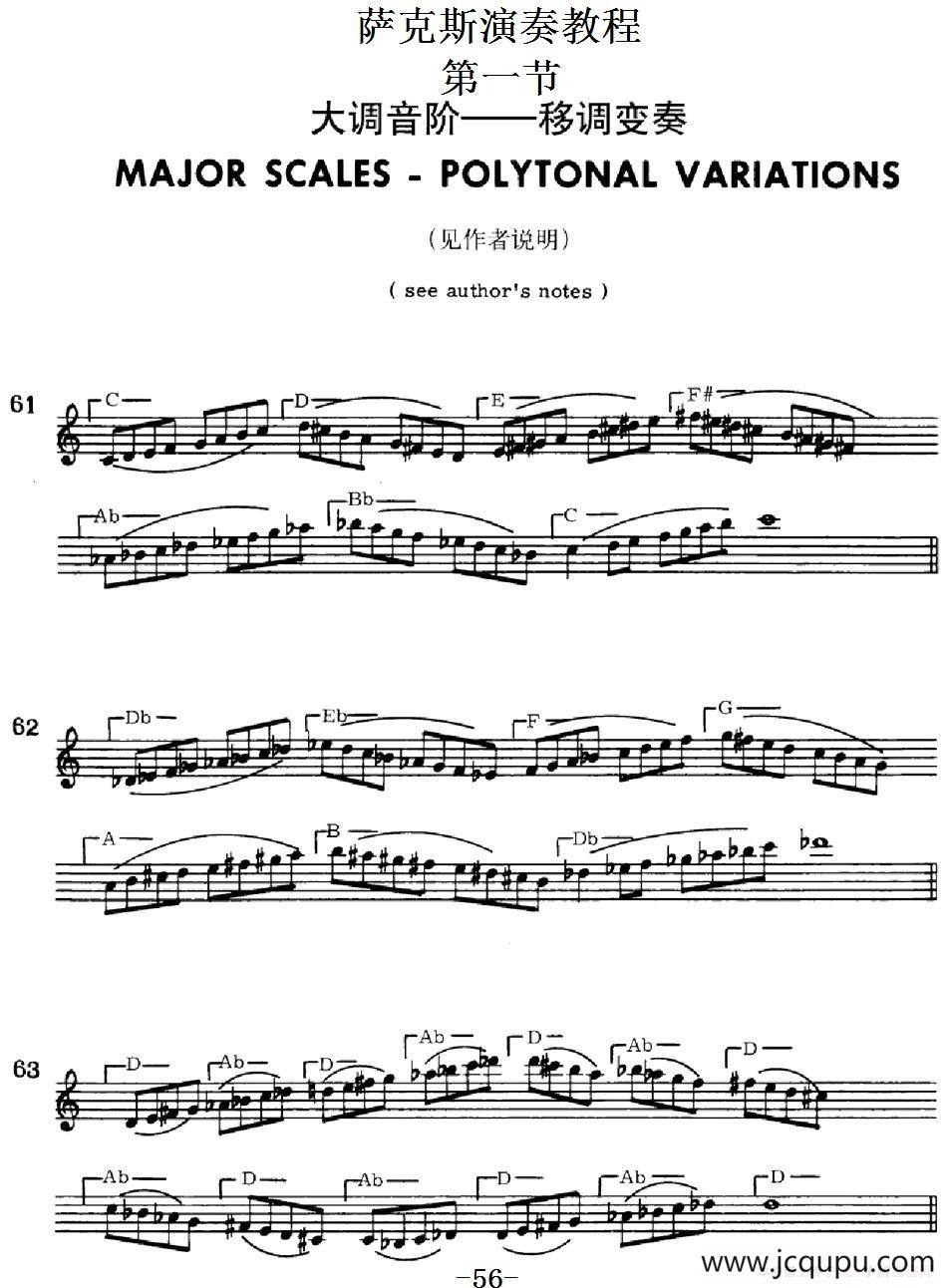 萨克斯演奏教程第一节（大调音阶-移调变奏）简谱