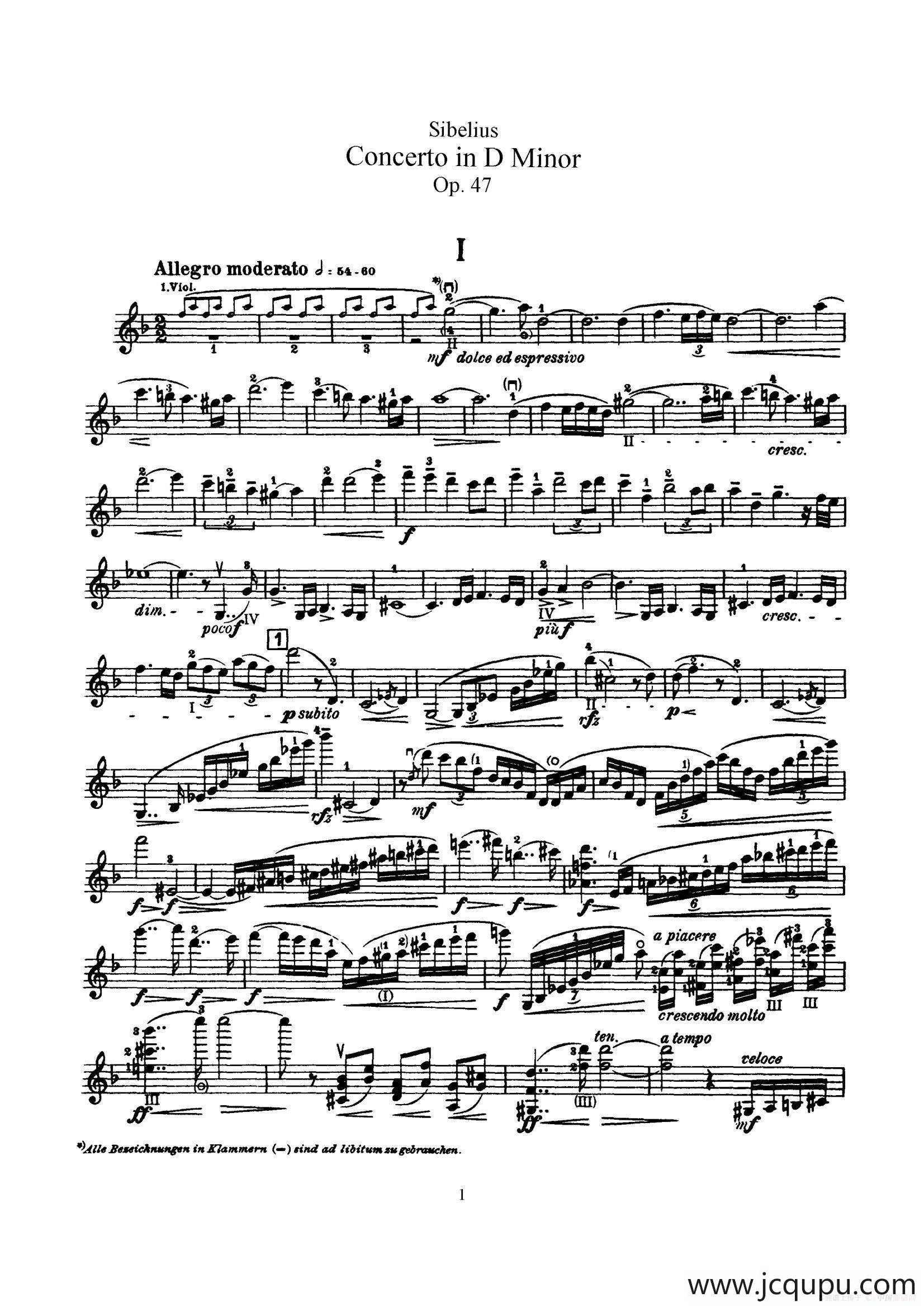 Concerto in D Minor Op.47（小提琴分谱）简谱