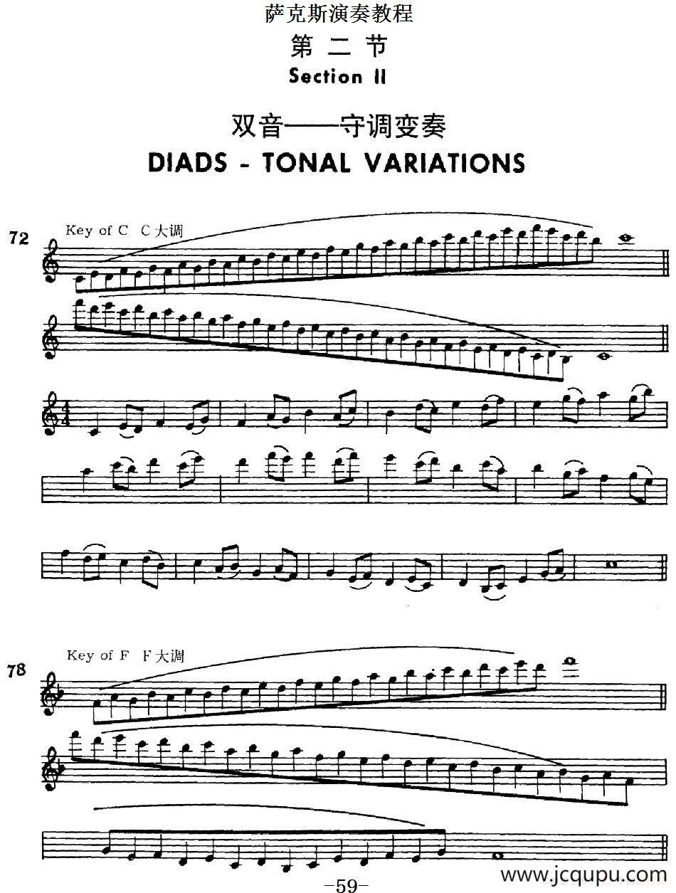 萨克斯演奏教程第二节（双音-守调变奏）简谱