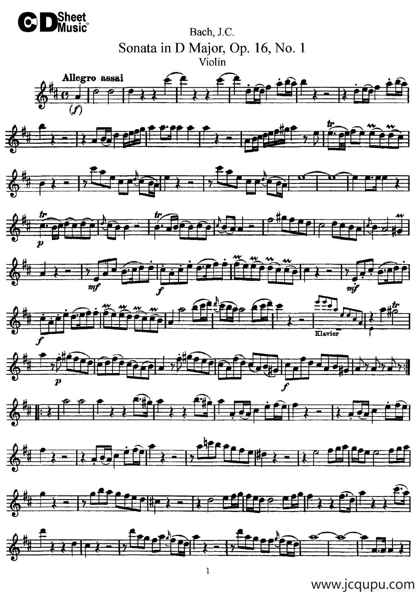 Sonata in D Major,Op.16 No.1简谱