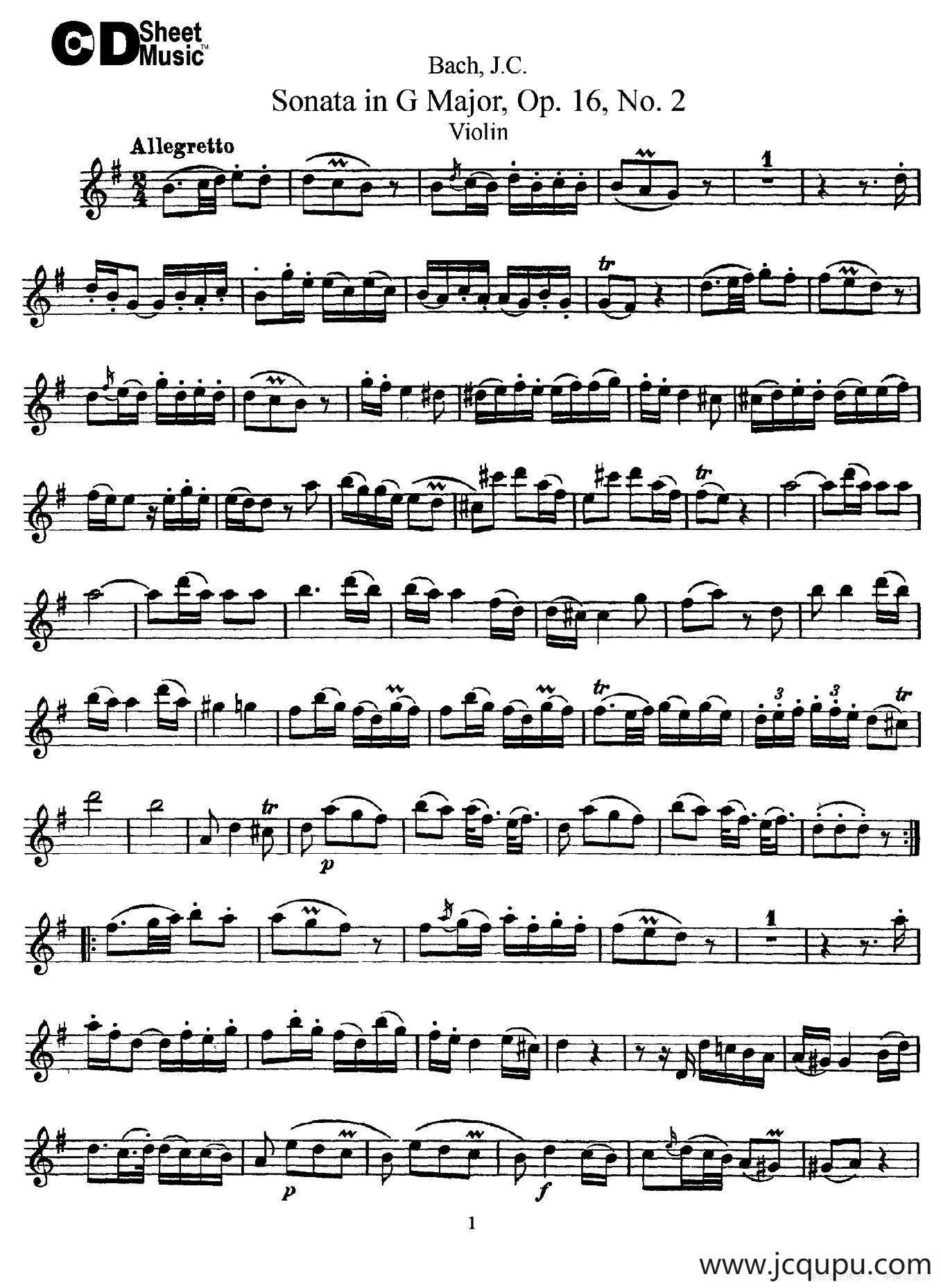 Sonata in D Major,Op.16 No.2简谱