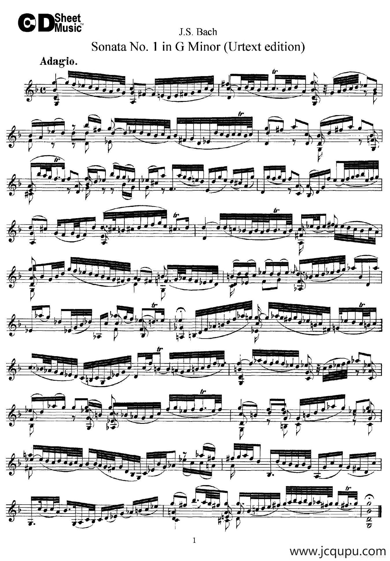 6 Violin Sonatas and Partitas 1.Sonata No.1 G Minor（Urtext edition）简谱