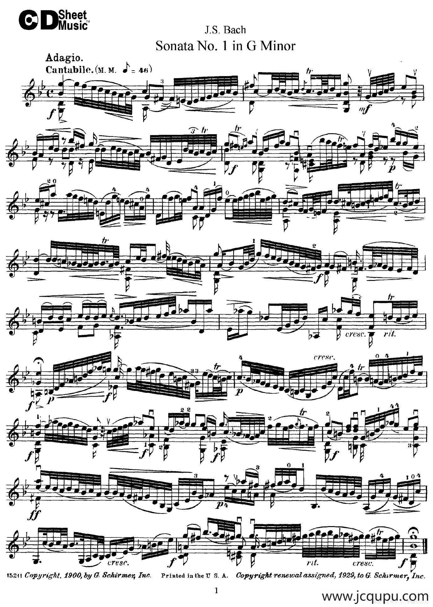 6 Violin Sonatas and Partitas 1.Sonata No.1 G Minor简谱