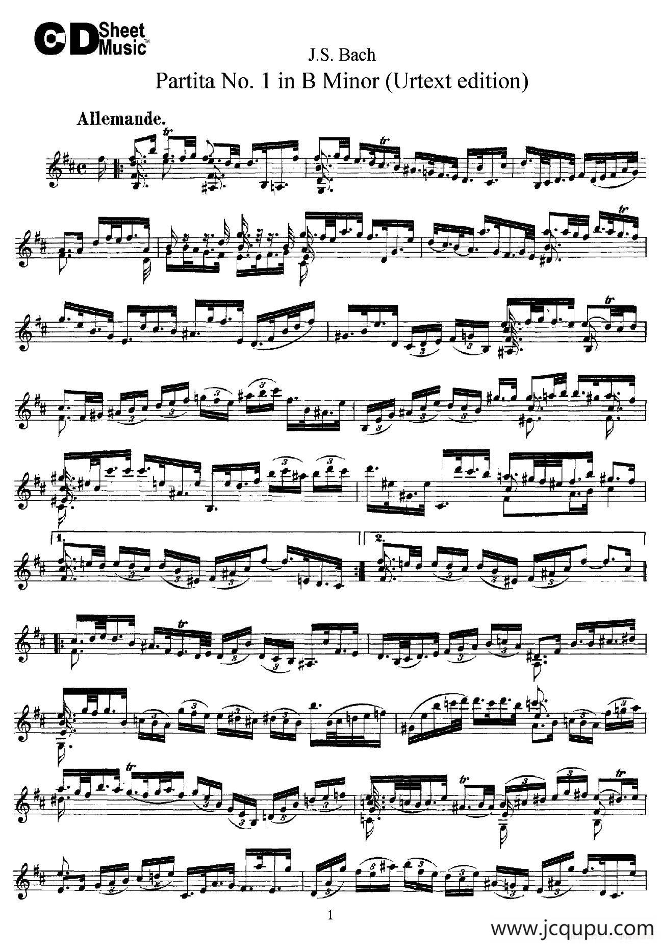 6 Violin Sonatas and Partitas 2.Partita No.1 B Minor（Urtext edition）简谱