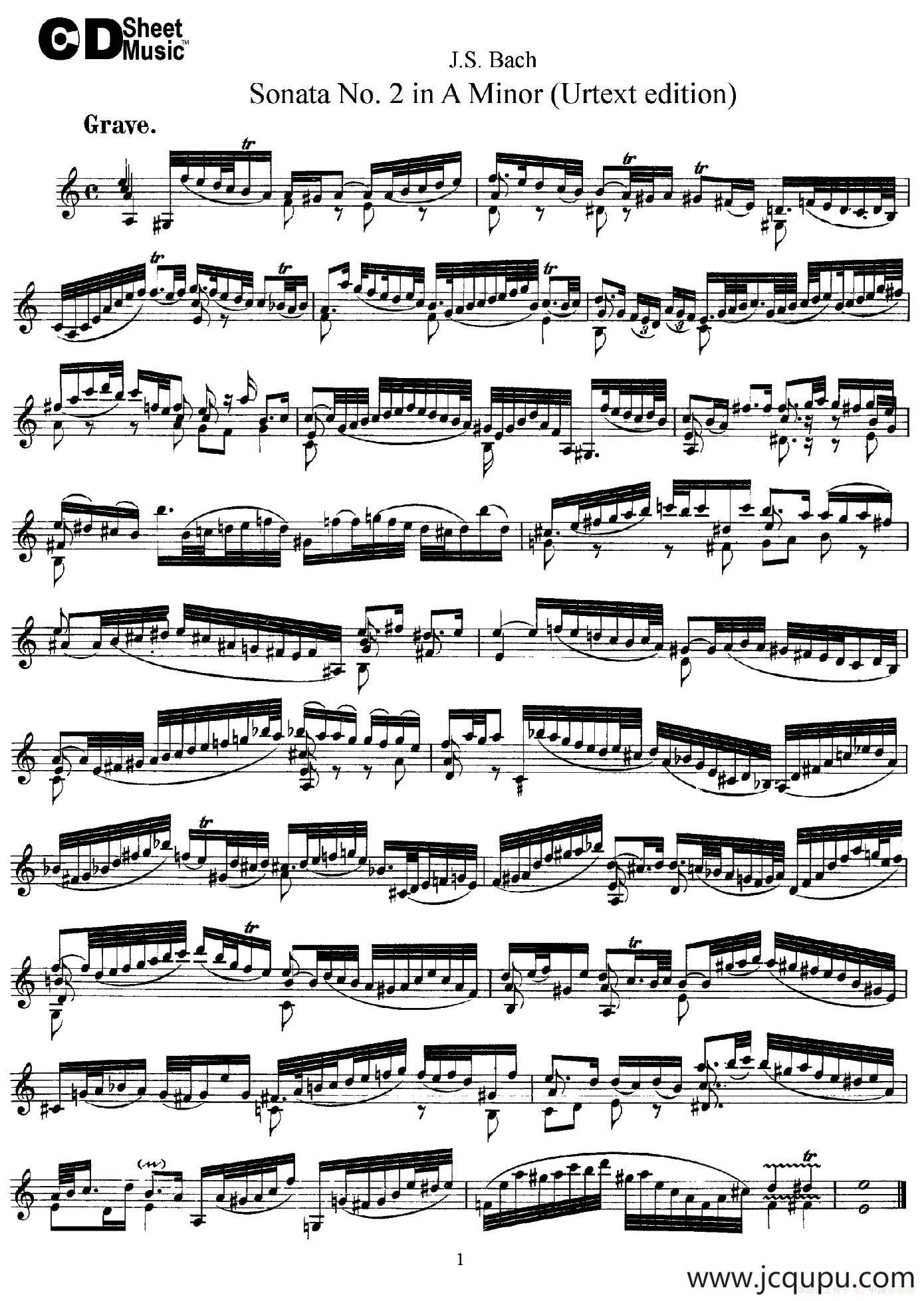 6 Violin Sonatas and Partitas 3.Sonata No.2 A Minor（Urtext edition）简谱