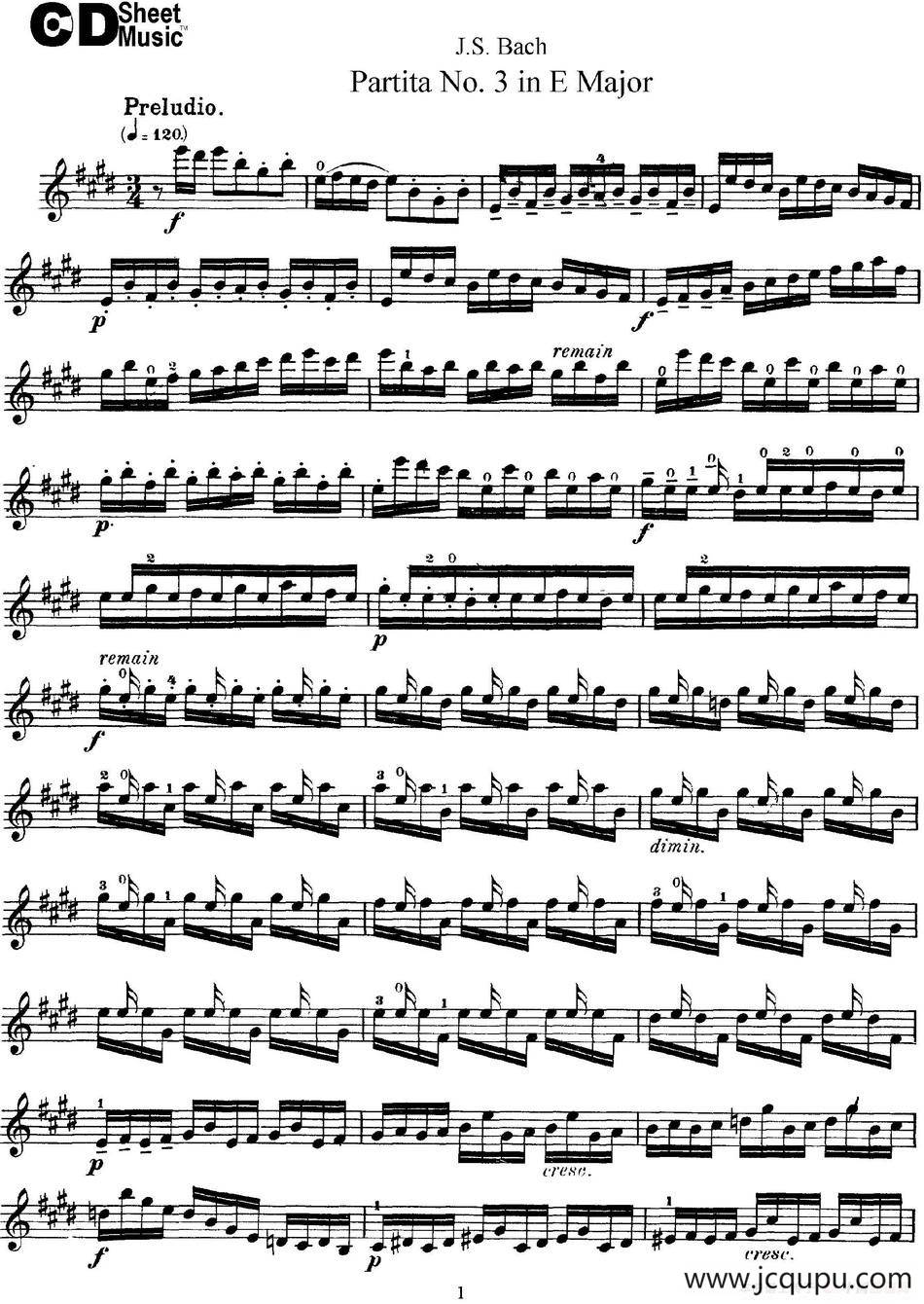 6 Violin Sonatas and Partitas 6.Partita No.3 in E Major简谱