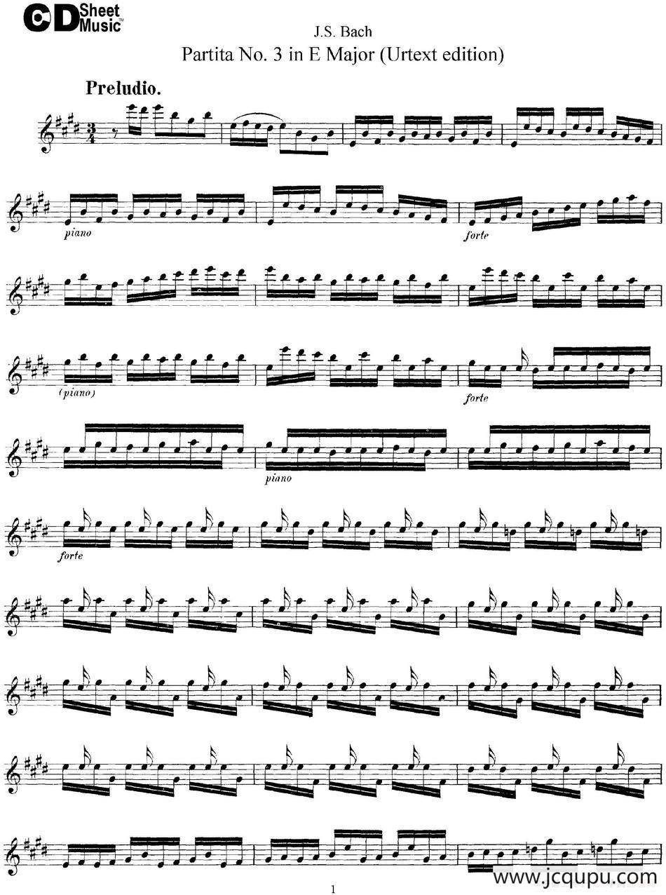 6 Violin Sonatas and Partitas 6.Partita No.3 in E Major（Urtext edition）简谱