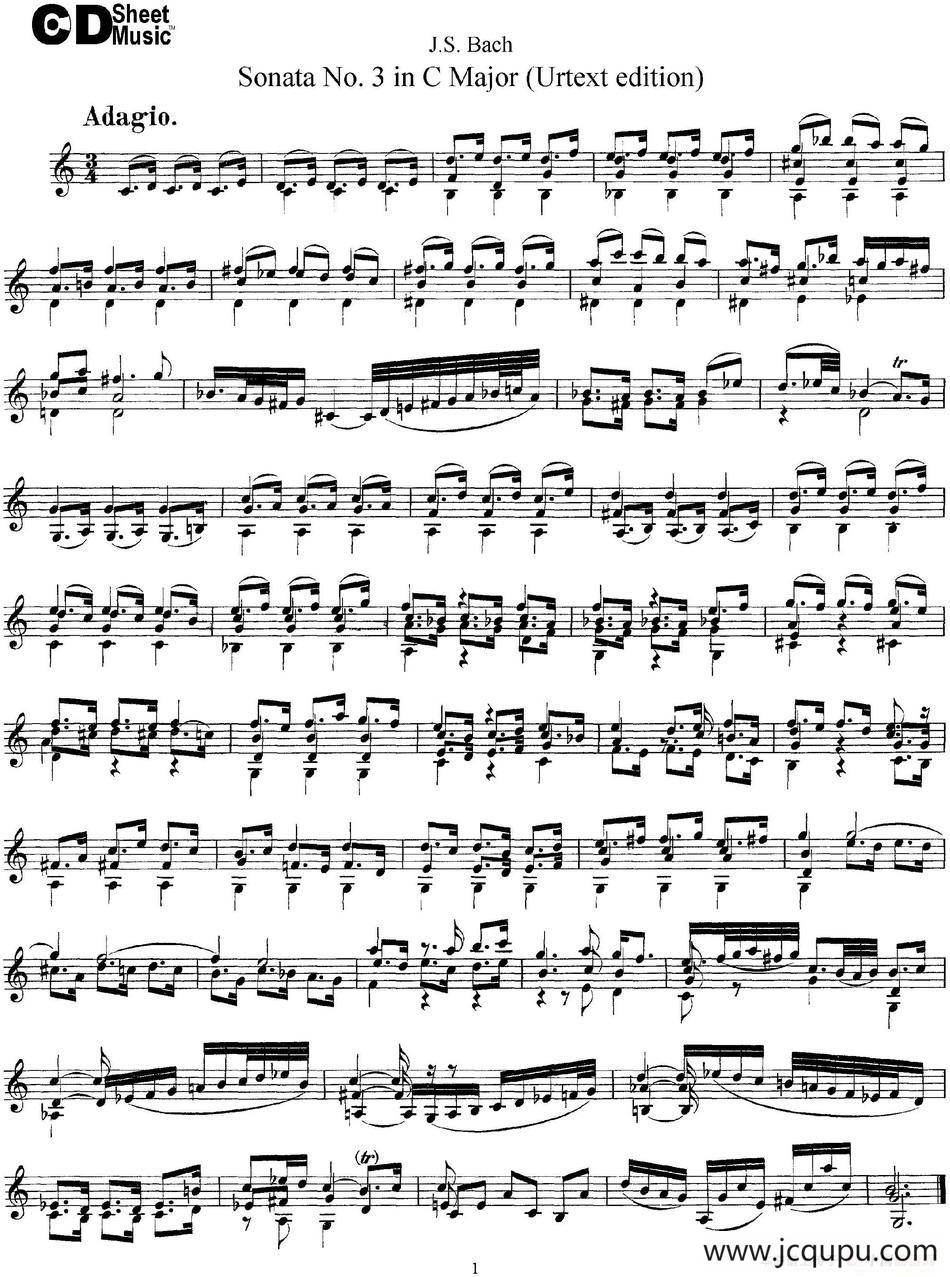 6 Violin Sonatas and Partitas 5.Sonata No.3 in C Major（Urtext edition）简谱