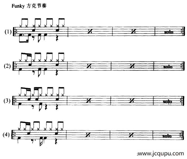25条架子鼓方克(Funky)节奏型练习简谱