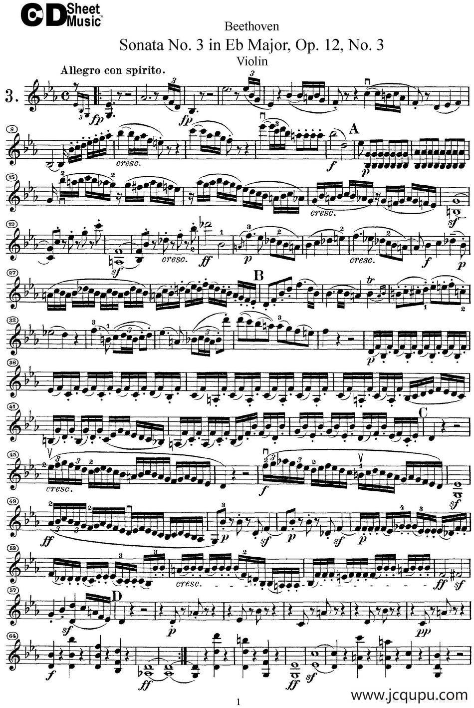 Violin Sonata No.3 in Eb Major Op.12 No.3简谱