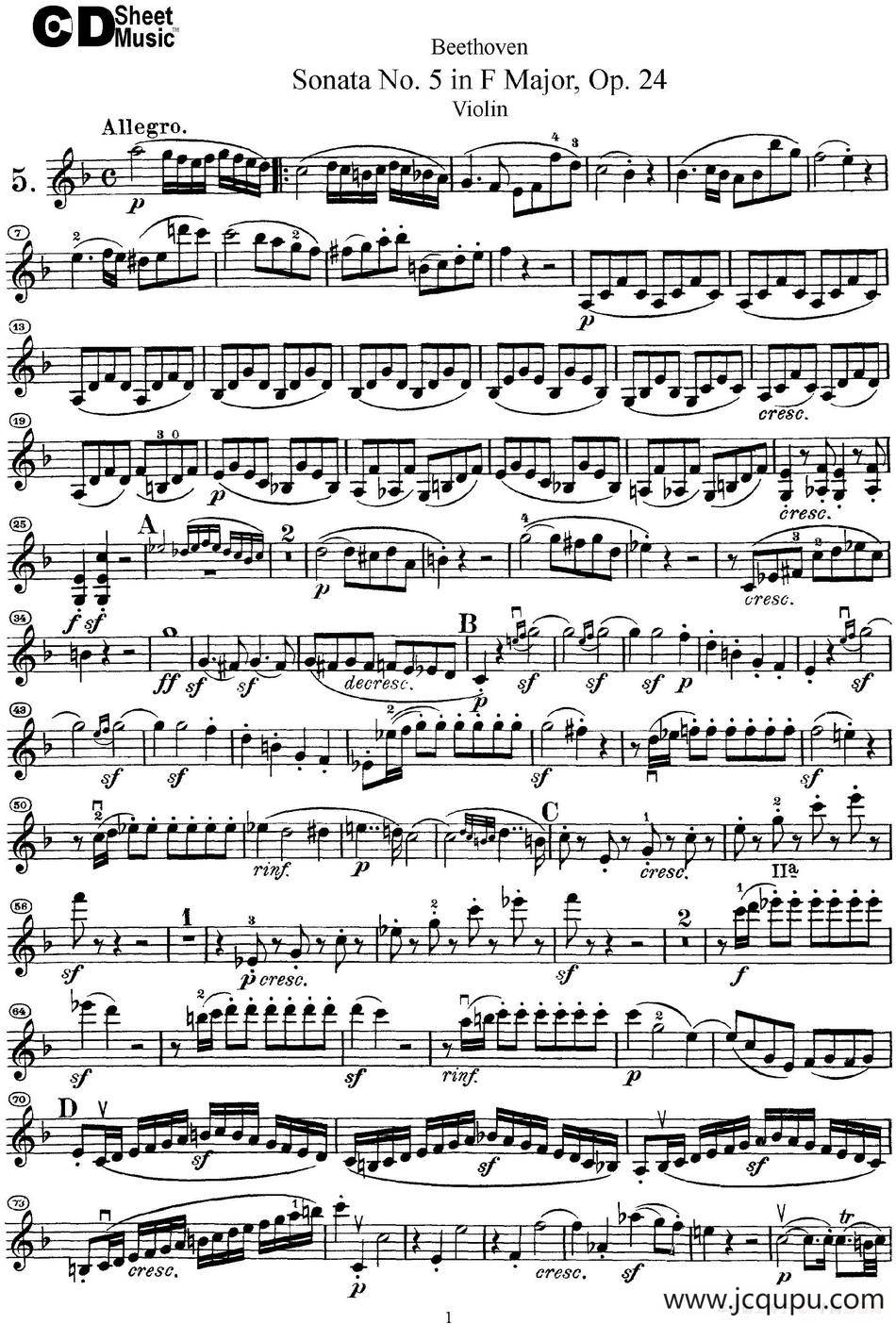 Violin Sonata No.5 in F Major Op.24简谱