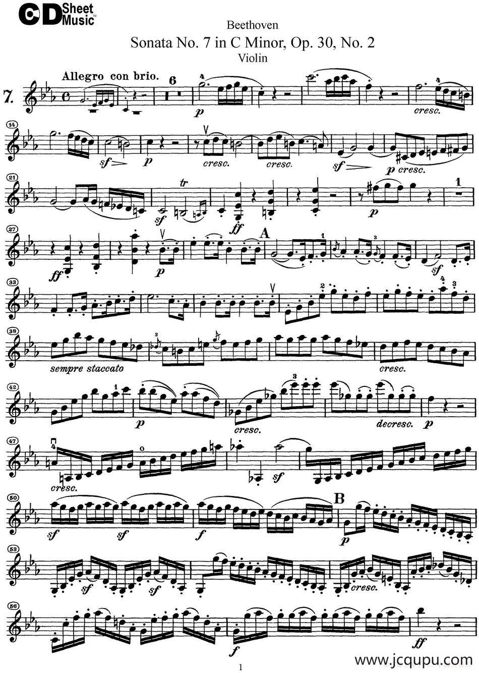 Violin Sonata No.7 in C Minor Op.30 No.2简谱