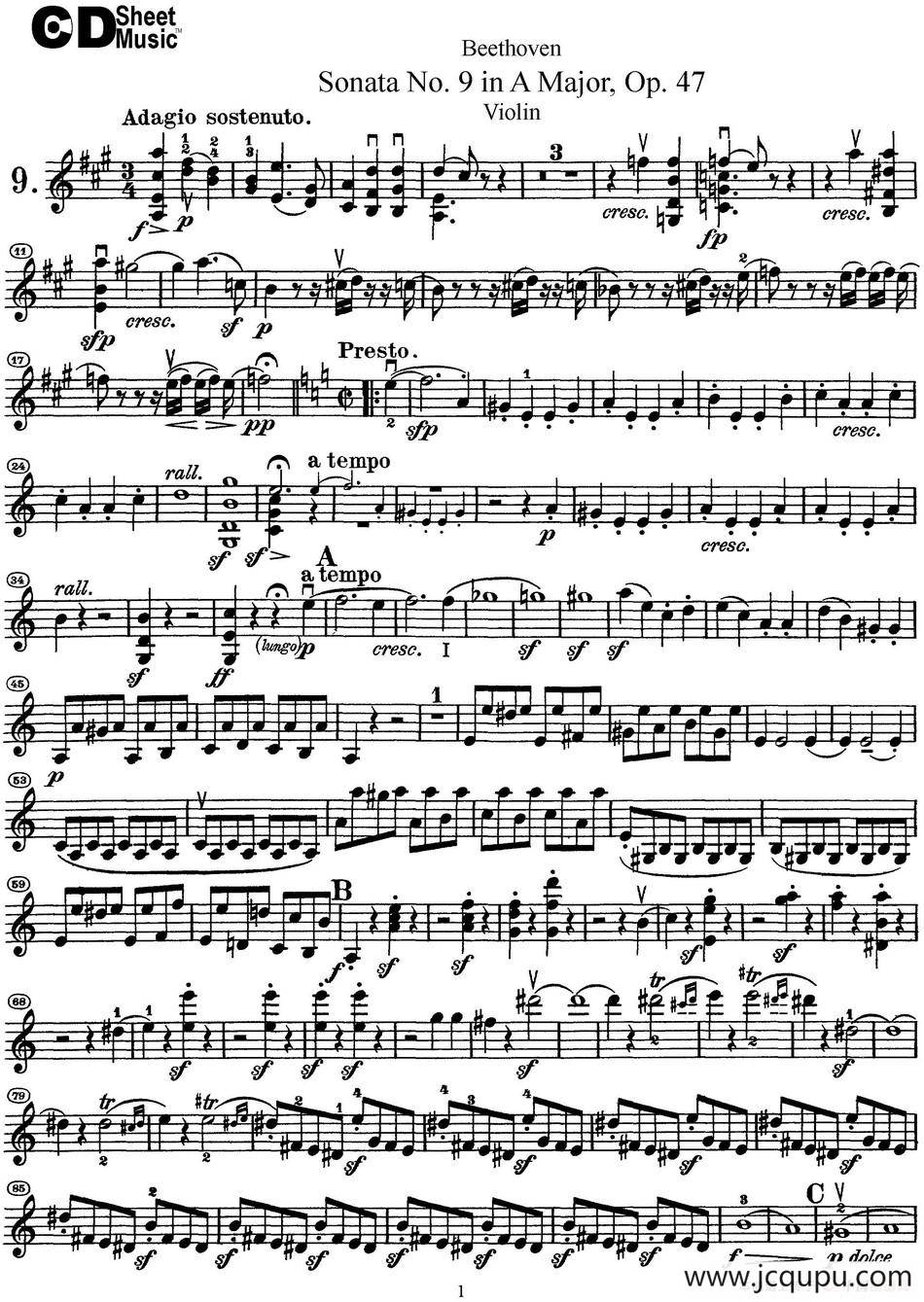 Violin Sonata No.9 in A Major Op.47简谱