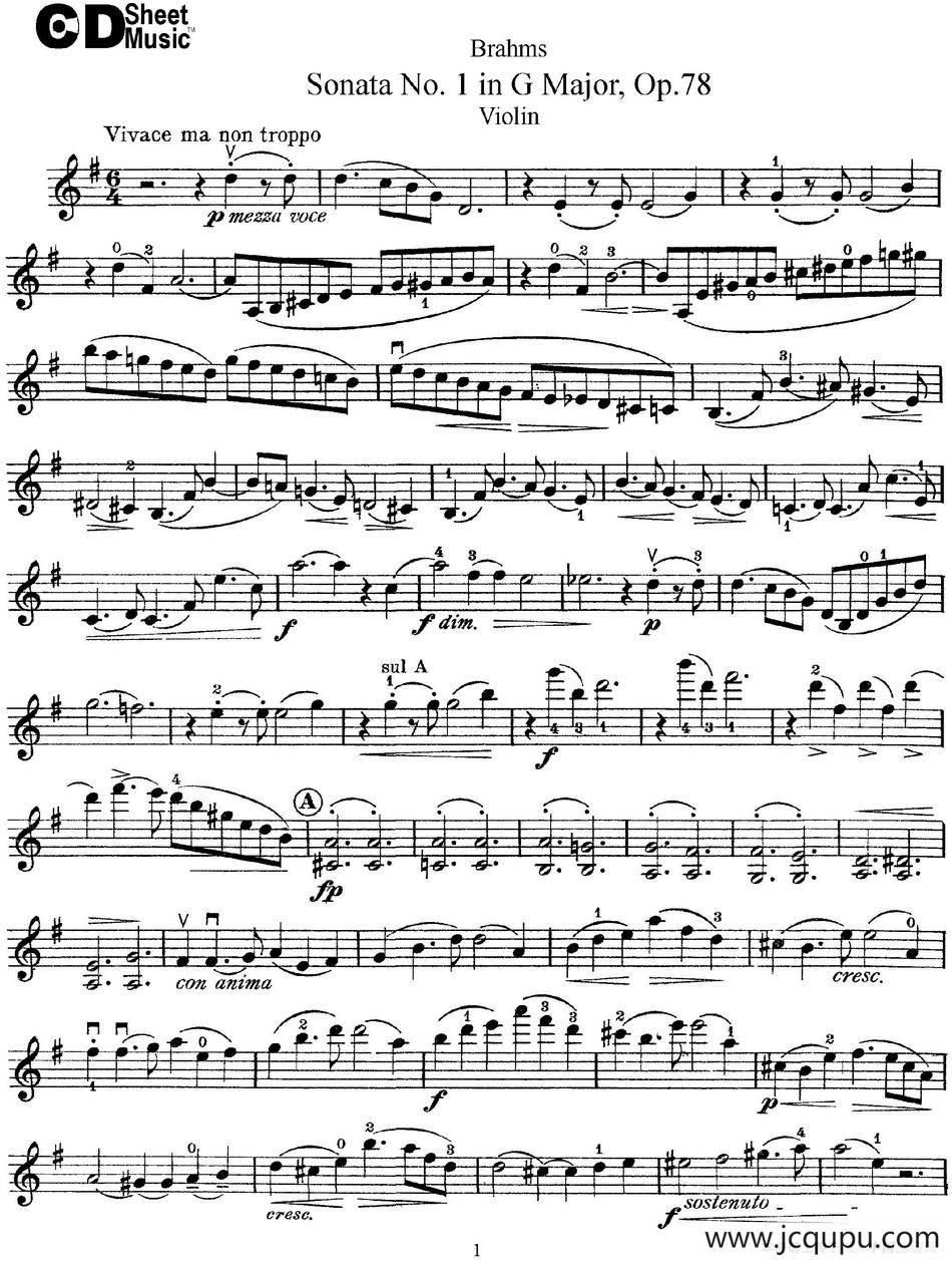Violin Sonata No.1 in G Major Op.78简谱