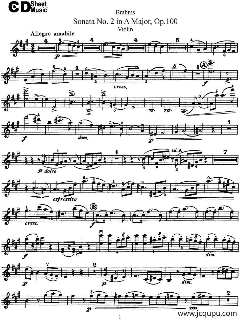 Violin Sonata No.2 in A Major Op.100简谱