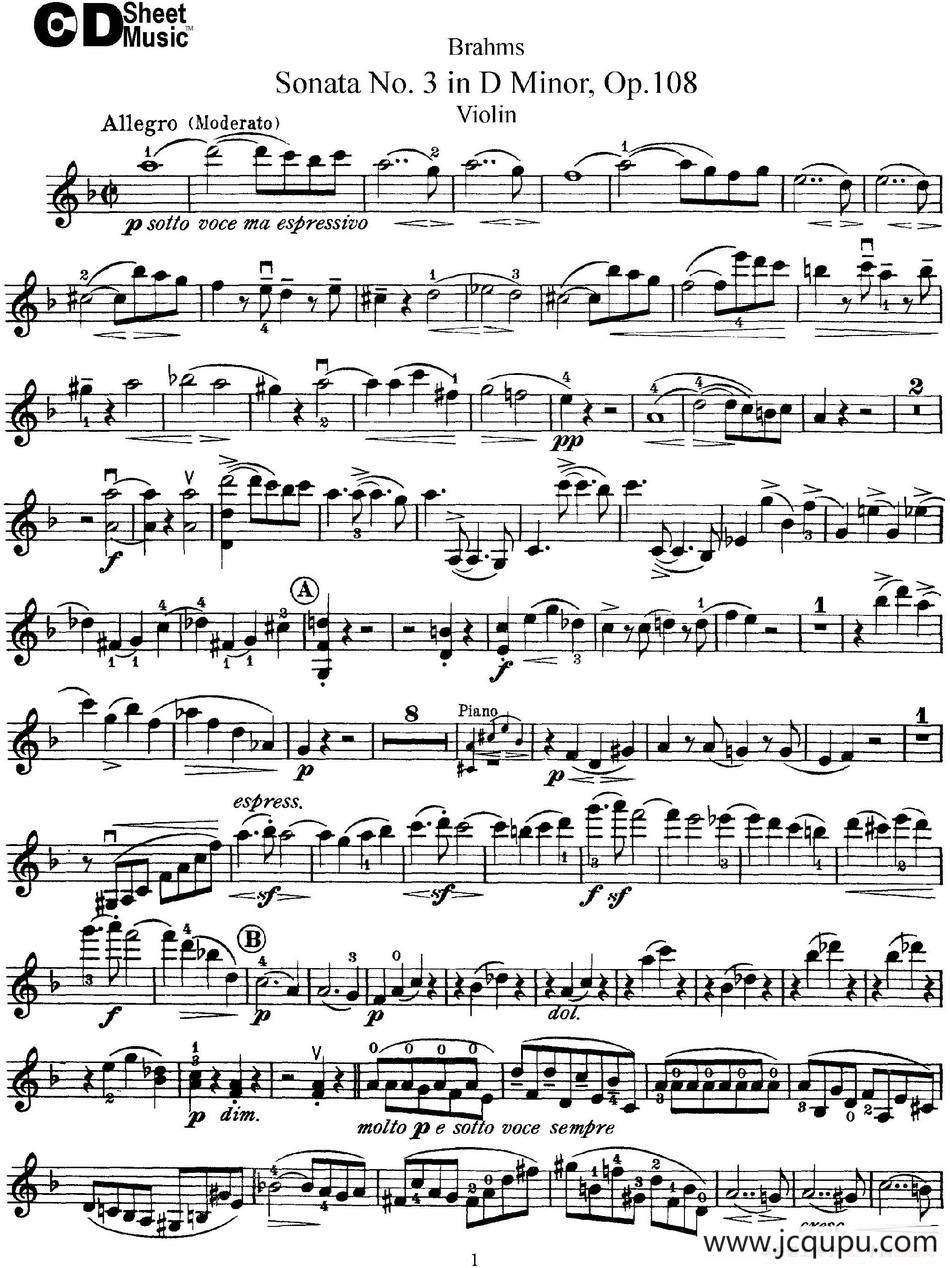 Violin Sonata No.3 in D Minor Op.108简谱