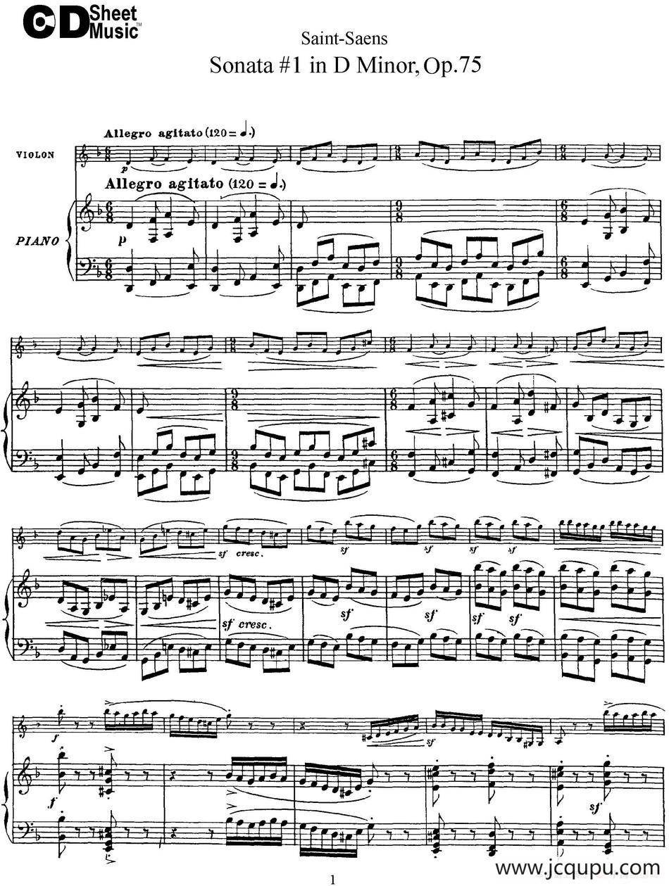 Violin Sonata No.1 in D Minor Op.75（小提琴+钢琴伴奏）简谱