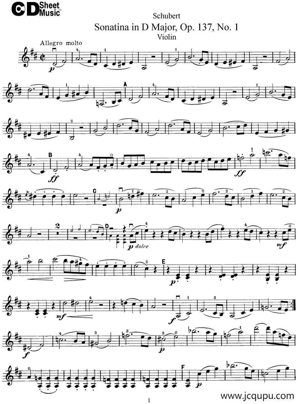 Violin Sonatina in D major Op.137 No.1简谱