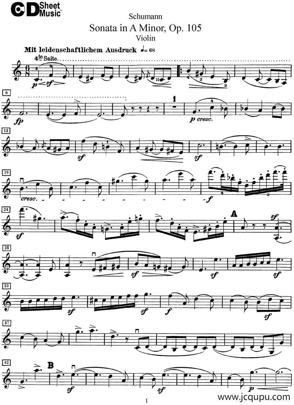 Violin Sonata in A minor Op.105简谱