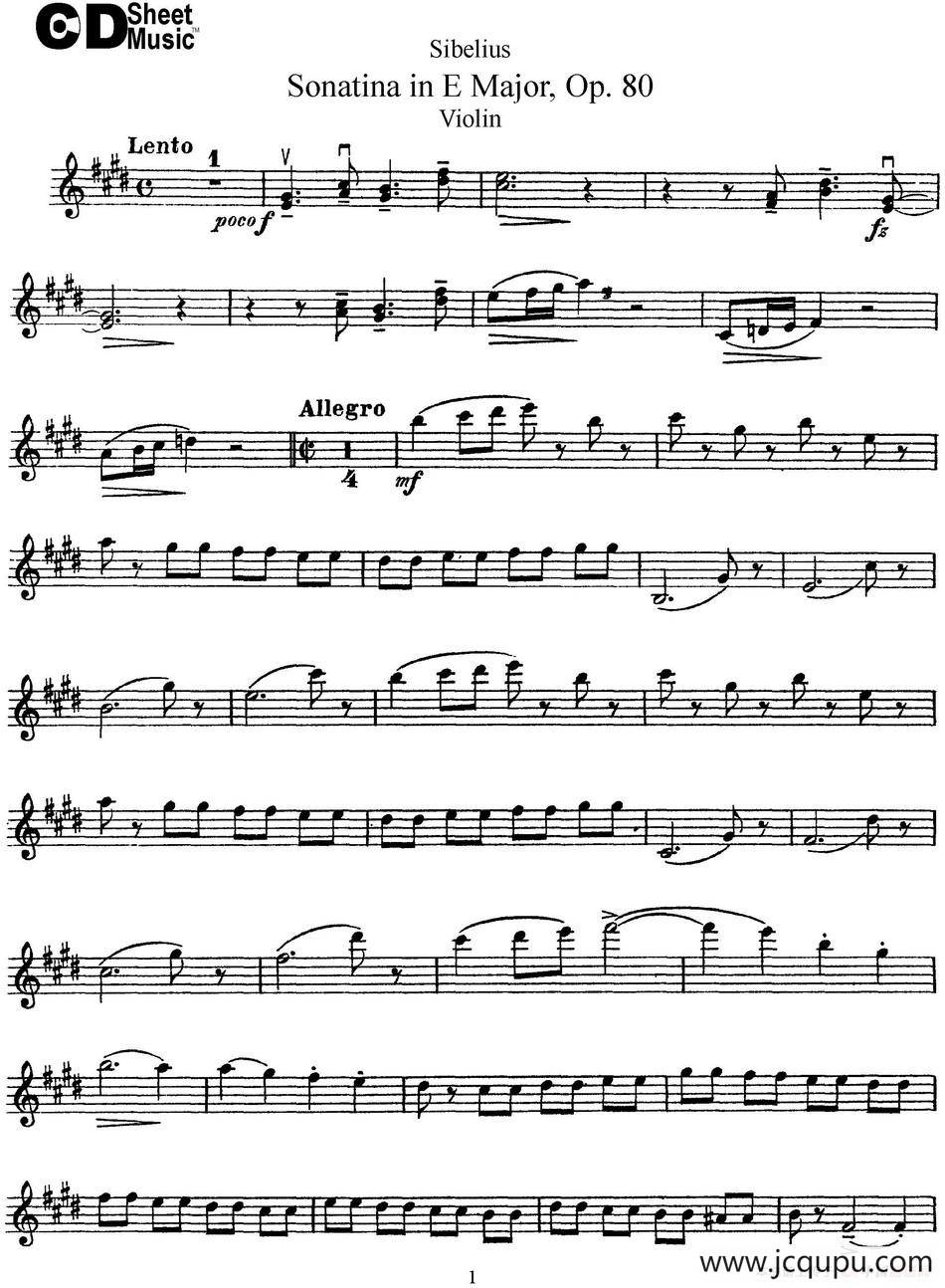 Violin Sonatina in E Major Op.80简谱