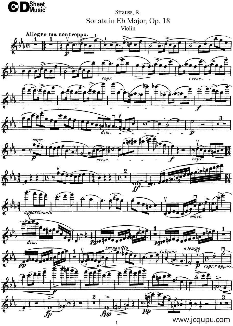 Violin Sonata in Eb Major Op.18简谱