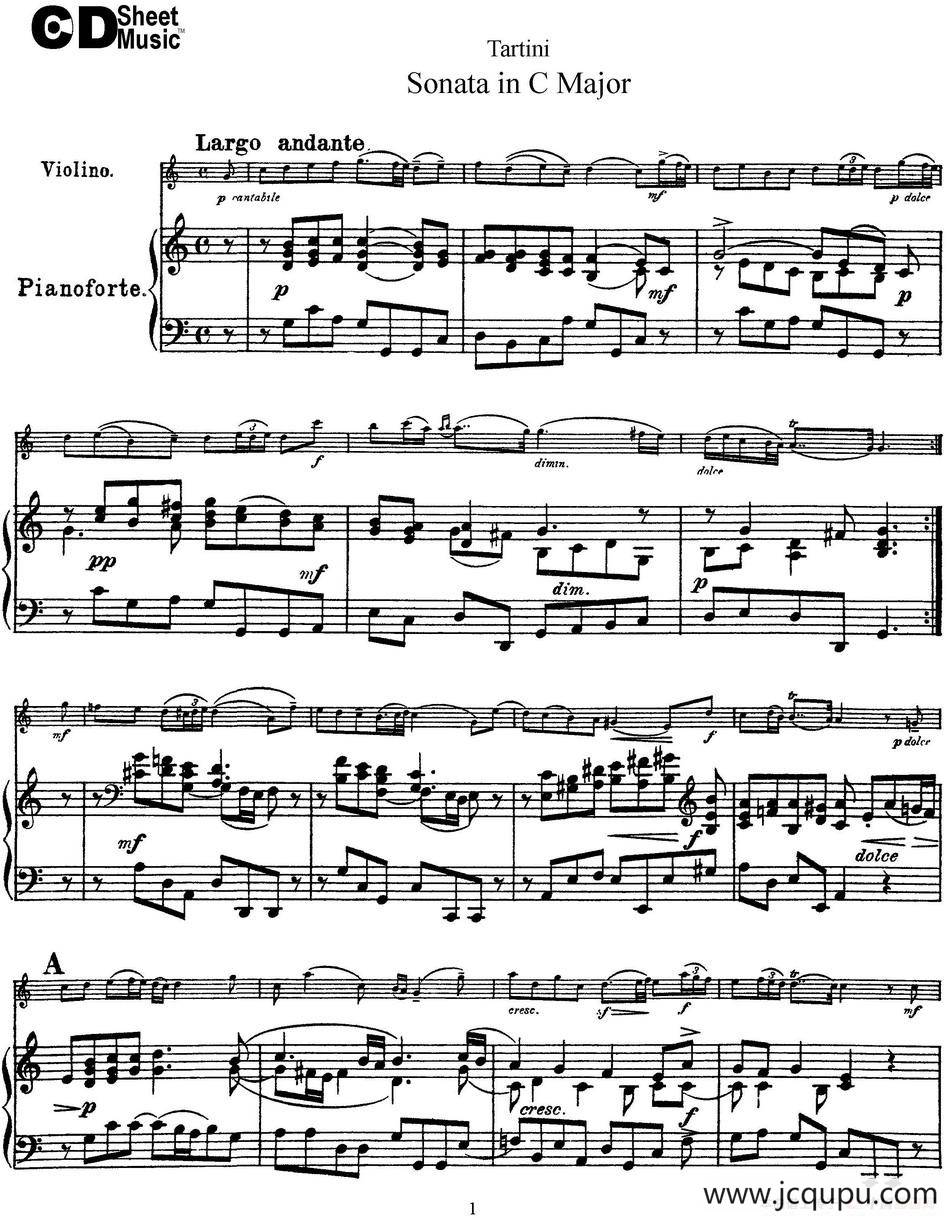 Violin Sonata in C Major（小提琴+钢琴伴奏）简谱