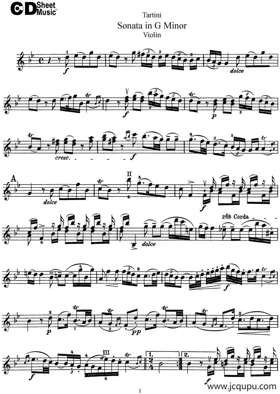 Violin Sonata in G Minor简谱