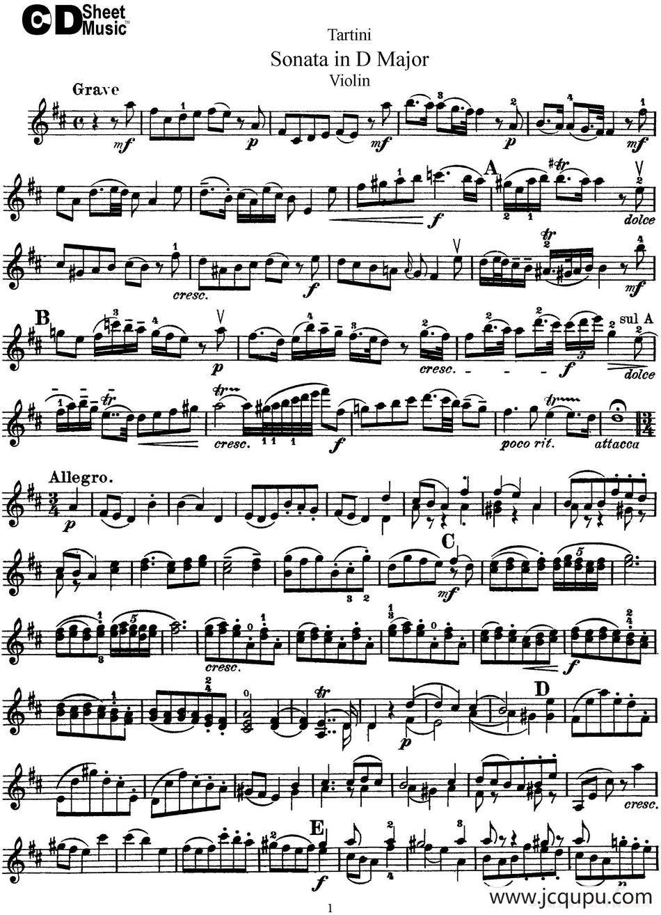 Violin Sonata in D Major简谱