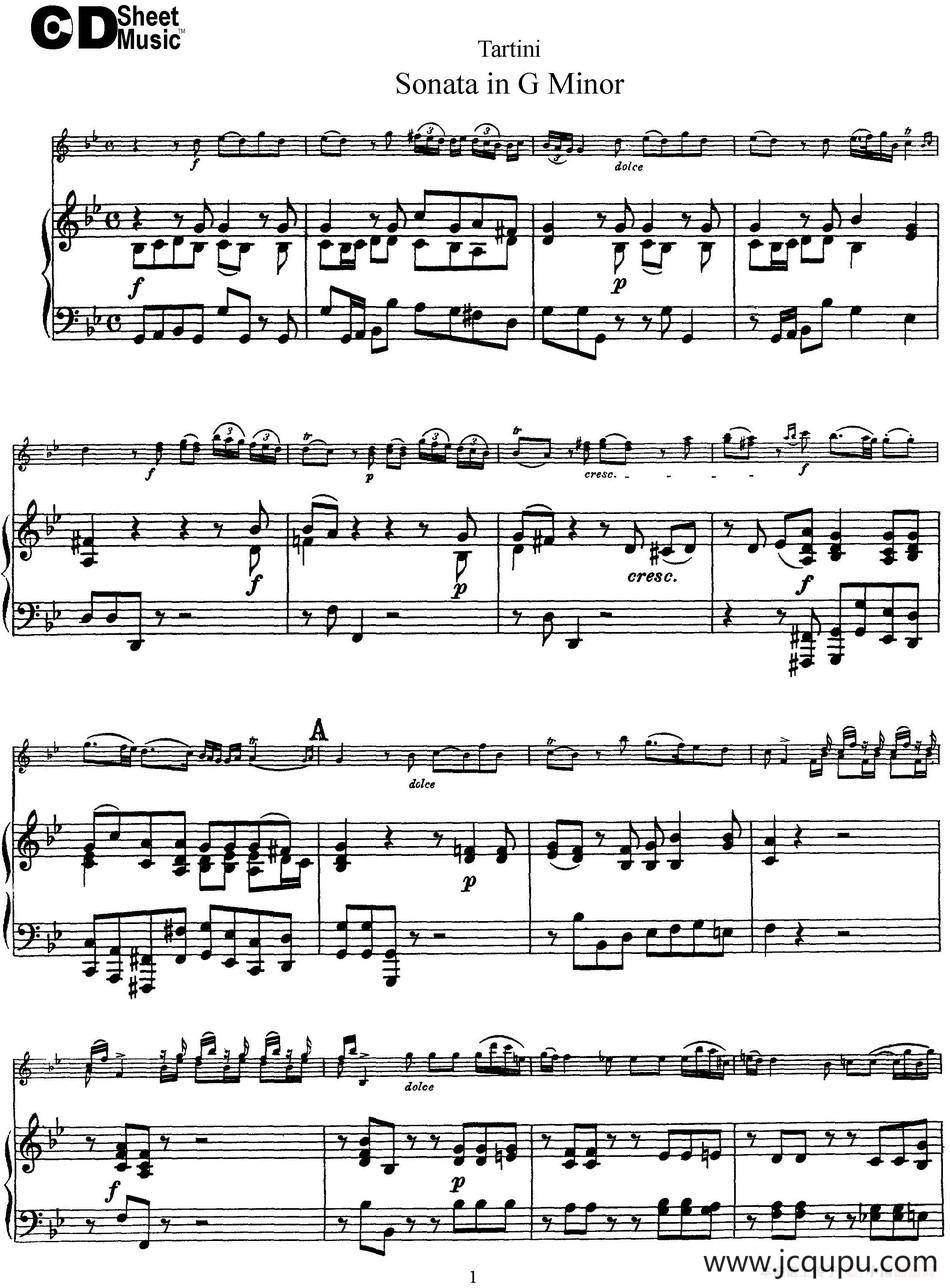 Violin Sonata in G Minor（小提琴+钢琴伴奏）简谱