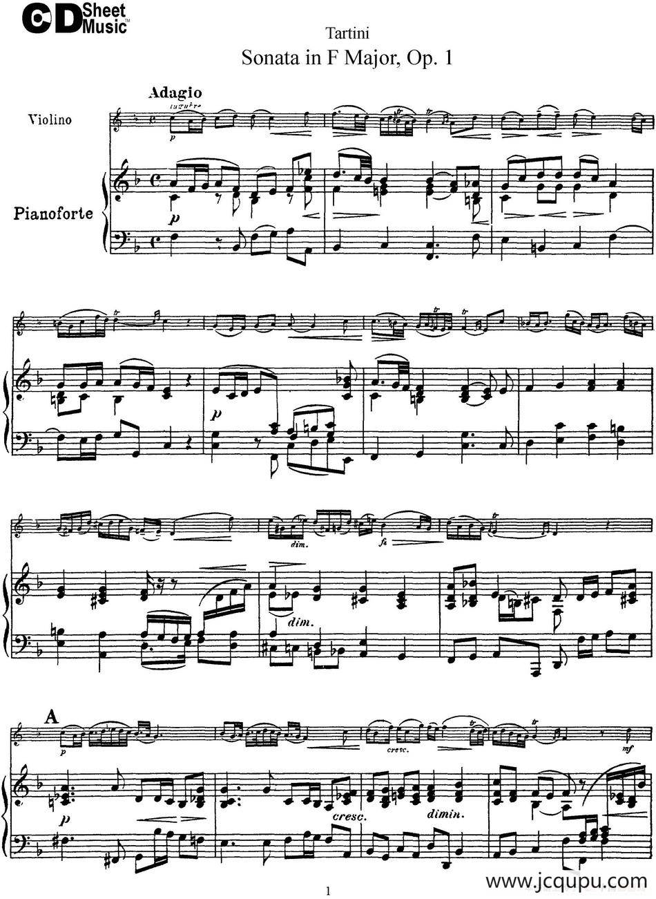 Violin Sonata in F Major Op.1（小提琴+钢琴伴奏）简谱