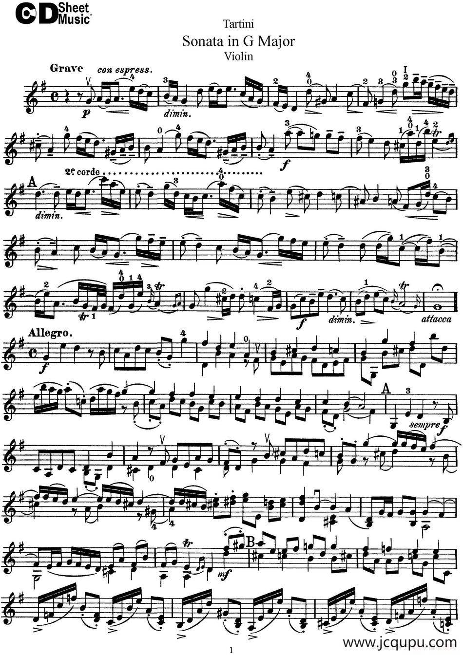 Violin Sonata in G Major简谱