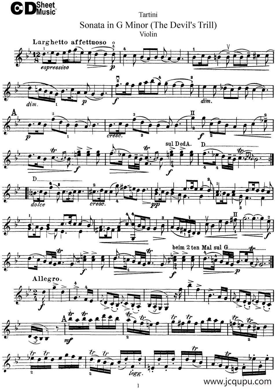 Violin Sonata in G Minor（The Devil's Trill）简谱