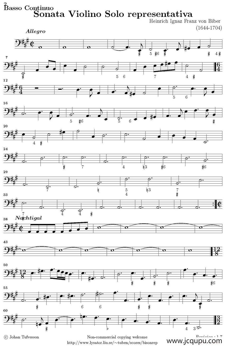 Sonata Violino Solo representativa（Basso Continuo）简谱